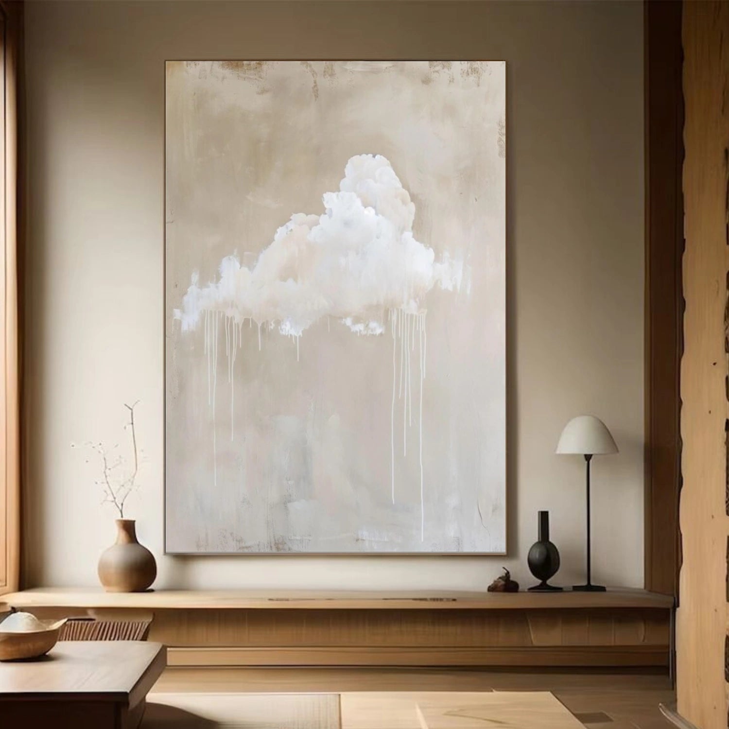 White & Brown Sky Abstract Canvas Art #OS 322