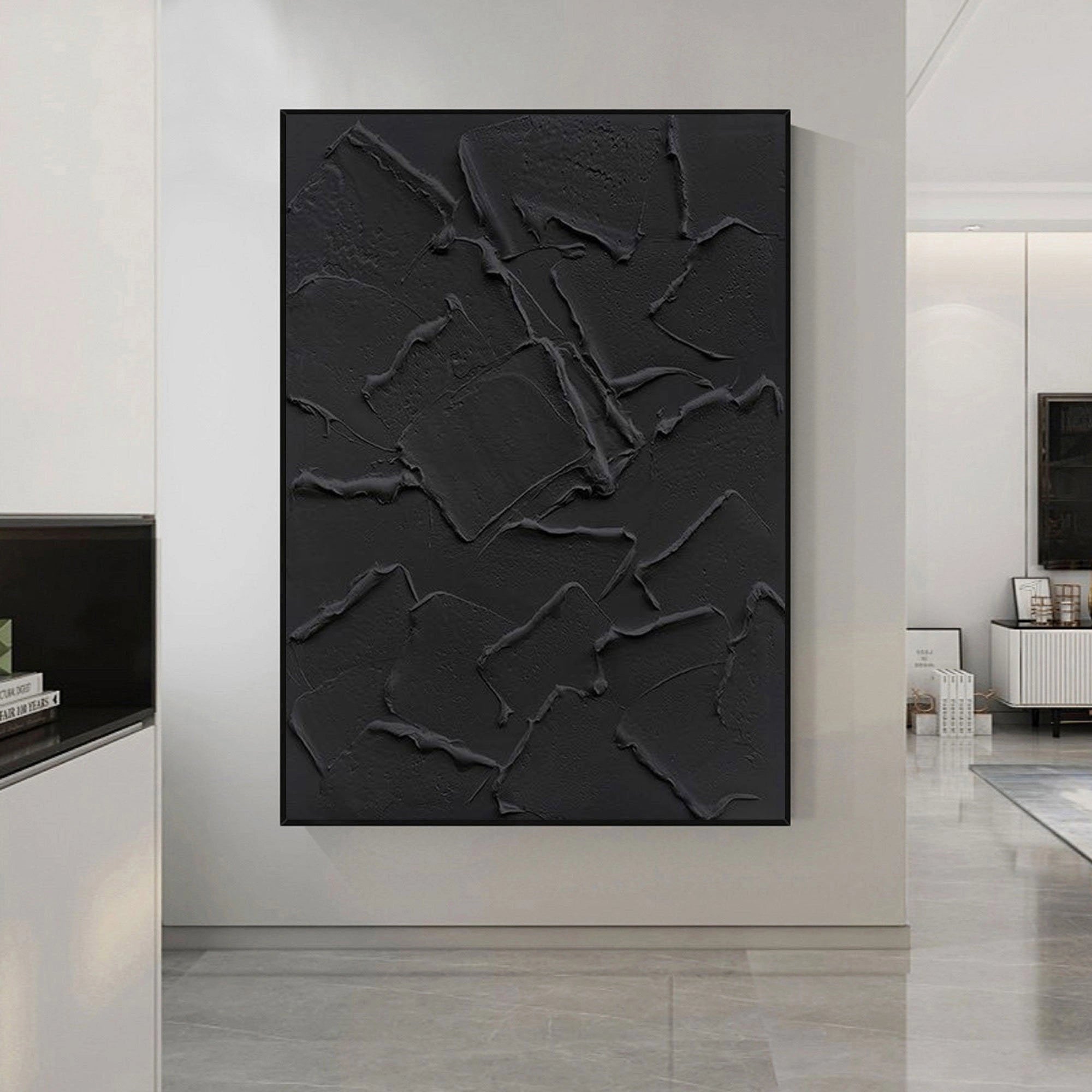 Black Minimalist Textured Painting Canvas #MZ006