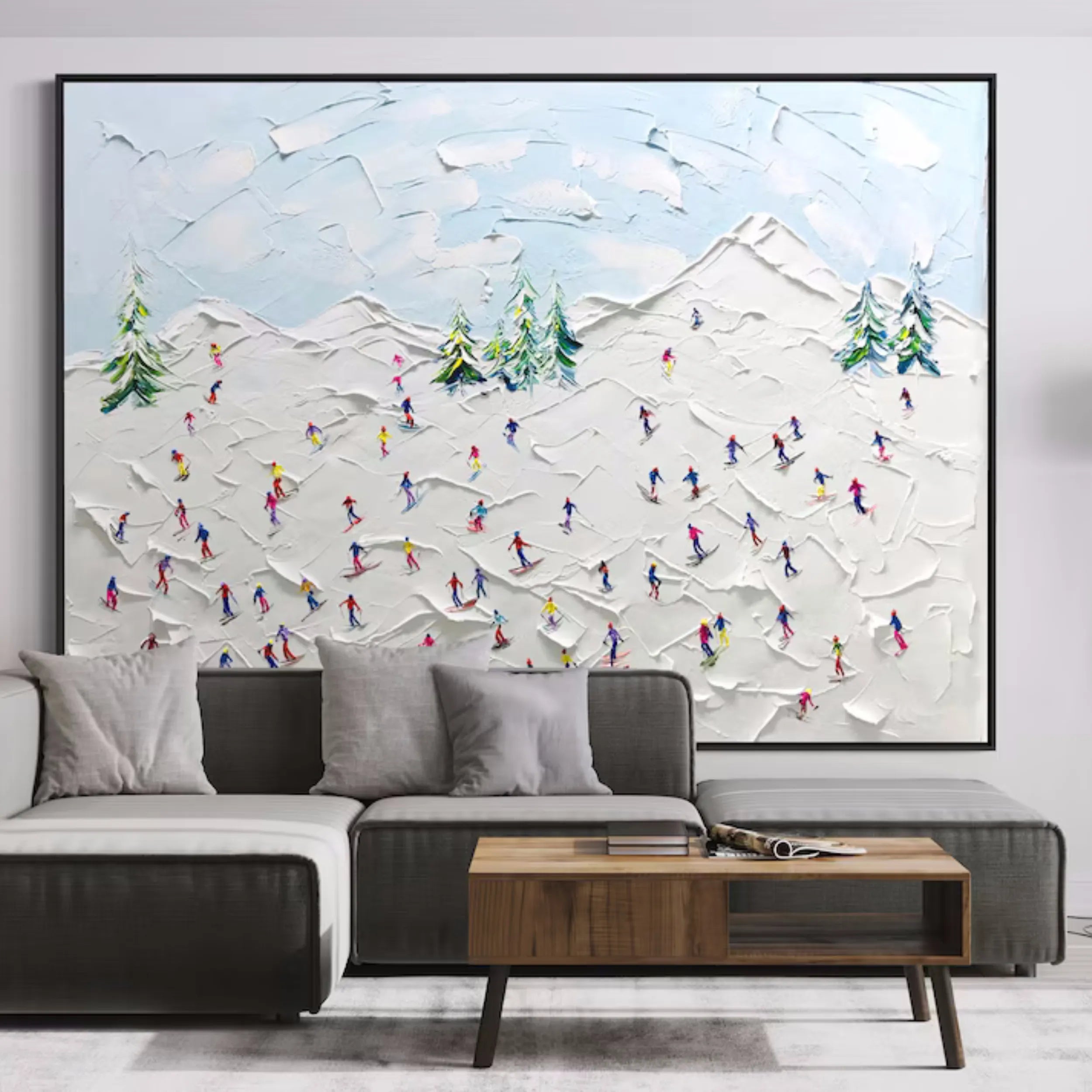 Skiing Sport Art Textured Painting Canvas #MM230