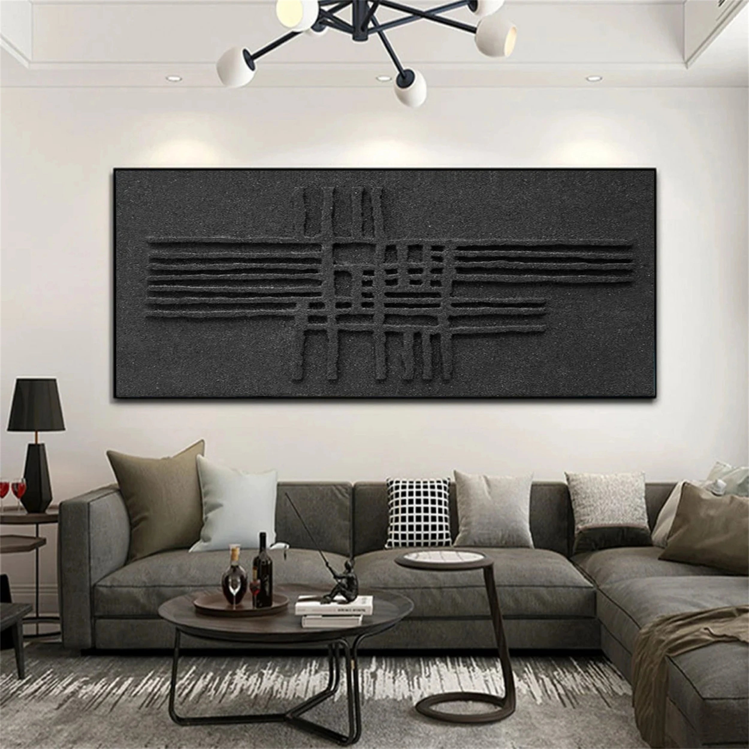 Black Plaster Art Minimalist Textured Painting #MZ062