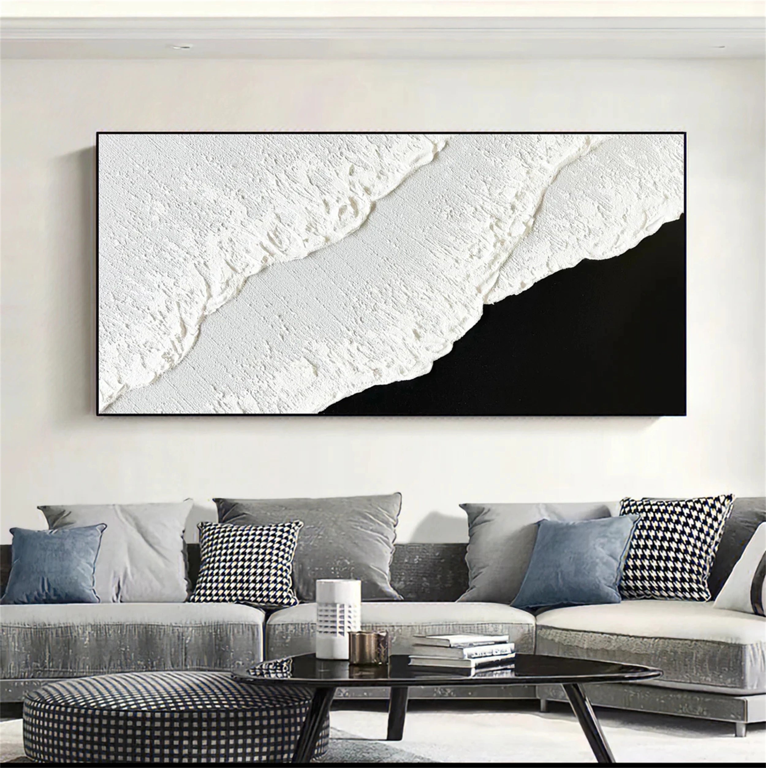Black White Textured Minimalist Wall Art #MZ054