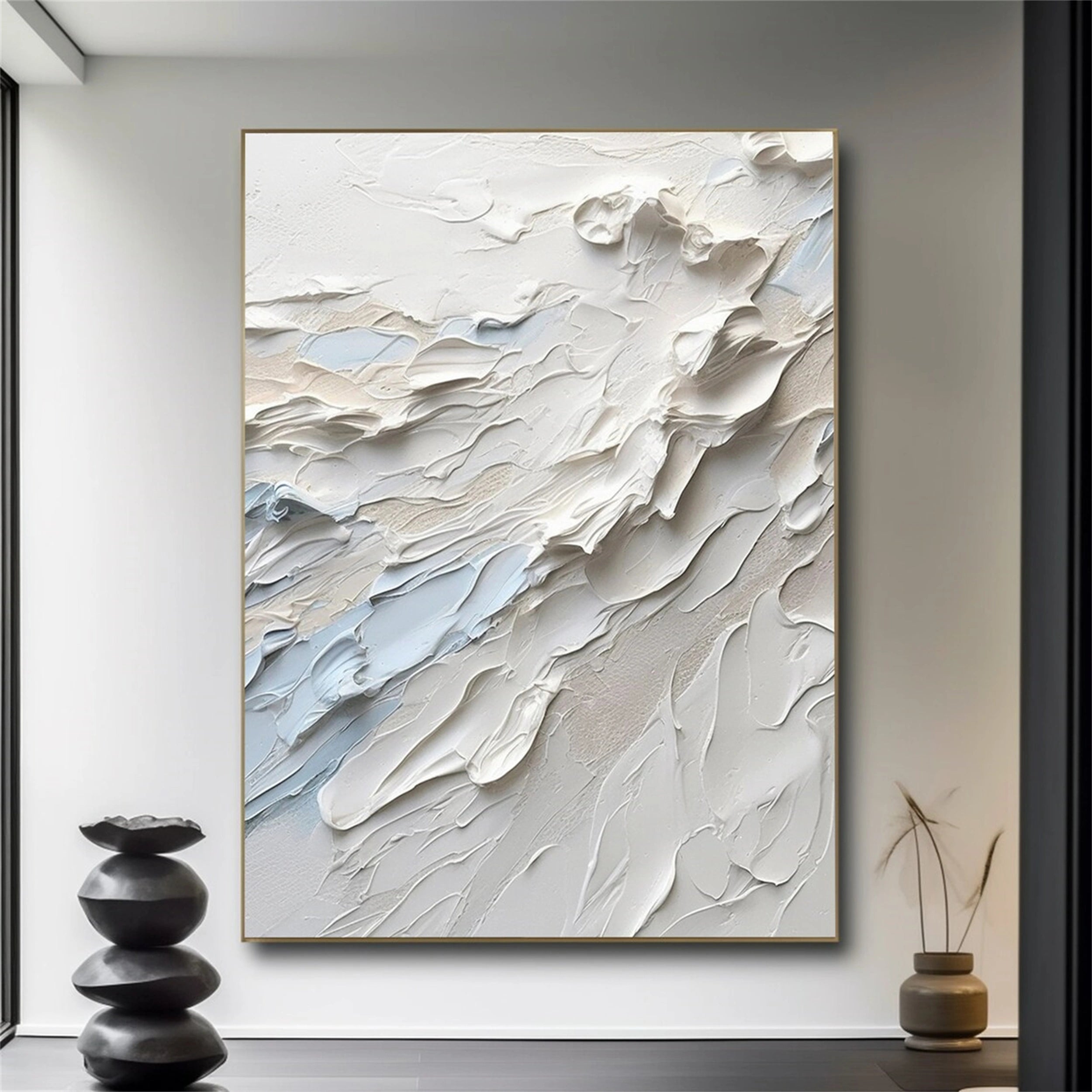 White Minimalist Textured Painting Canvas #MM154