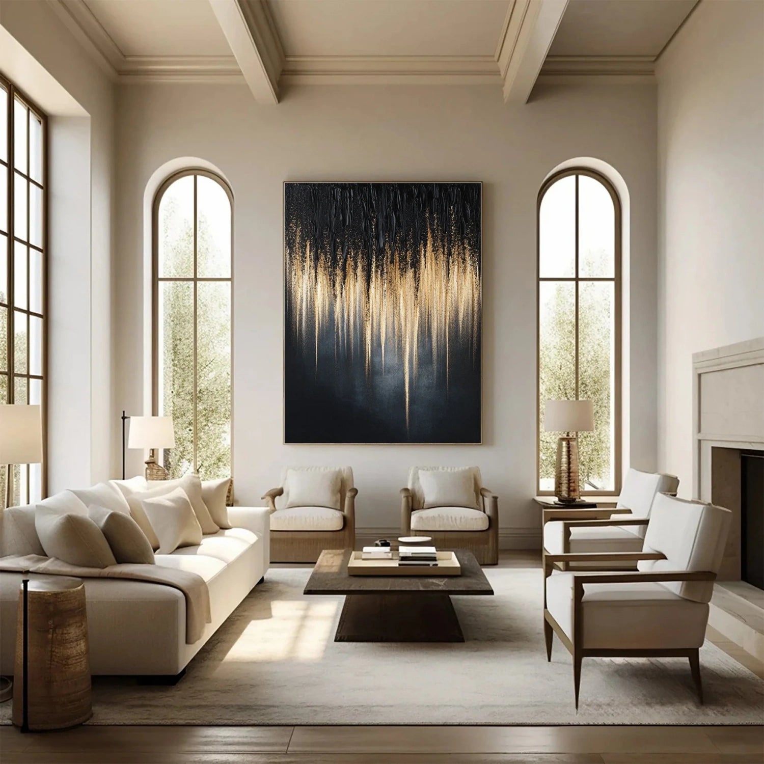 Black Gold Minimalist Textured Painting #MZ139