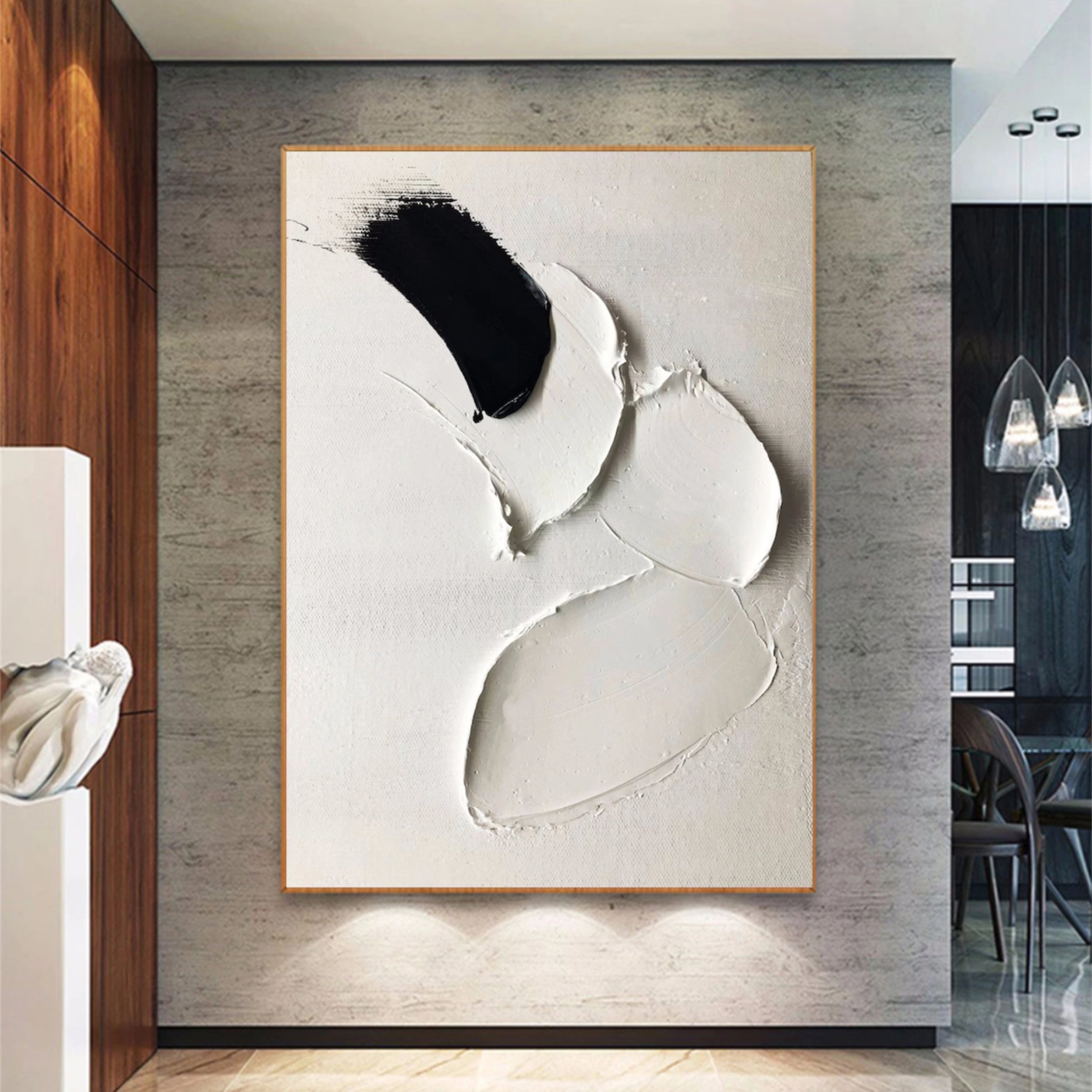 White & Black Minimalist Textured Painting Canvas #MM134