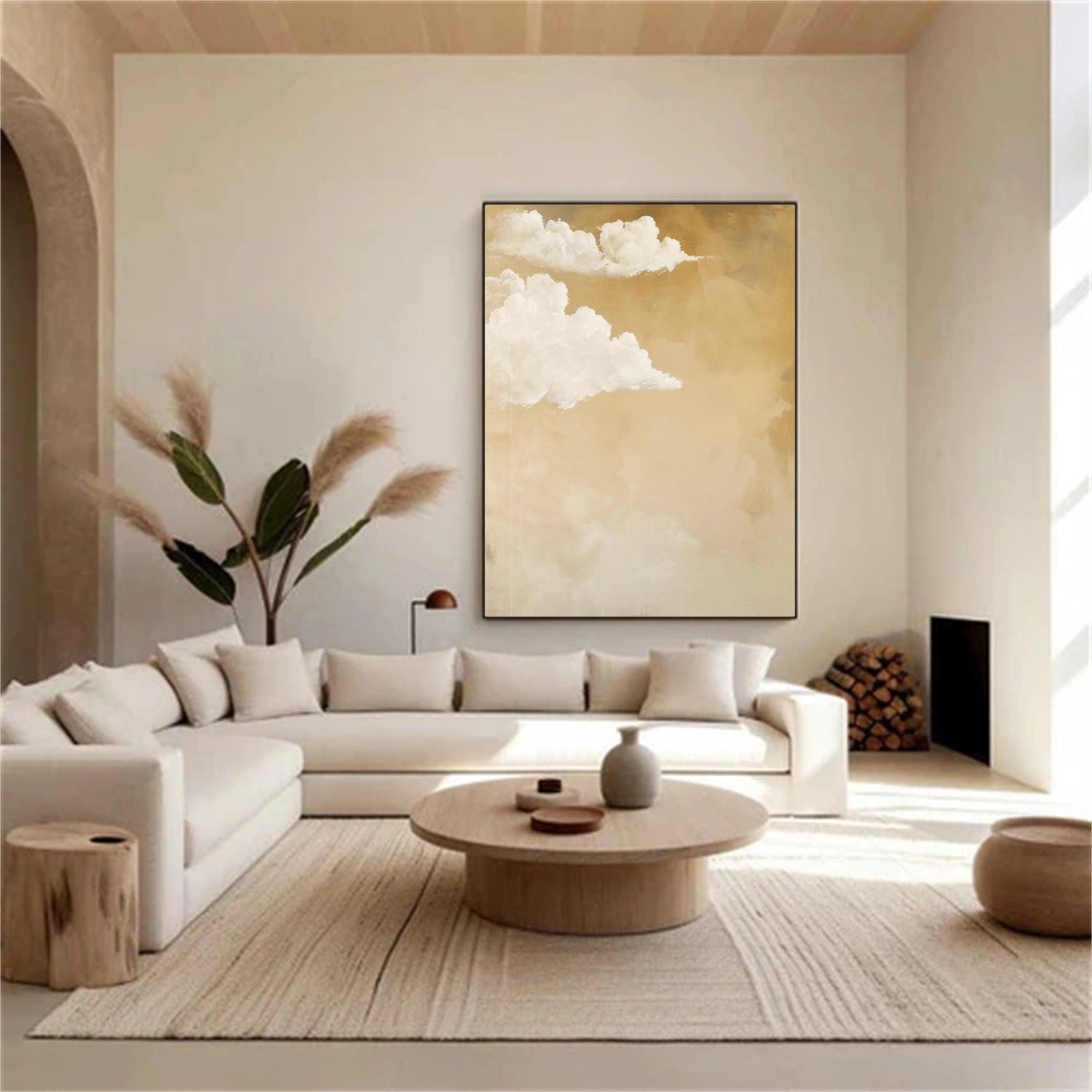 White & Brown Sky Abstract Canvas Art #OS 319