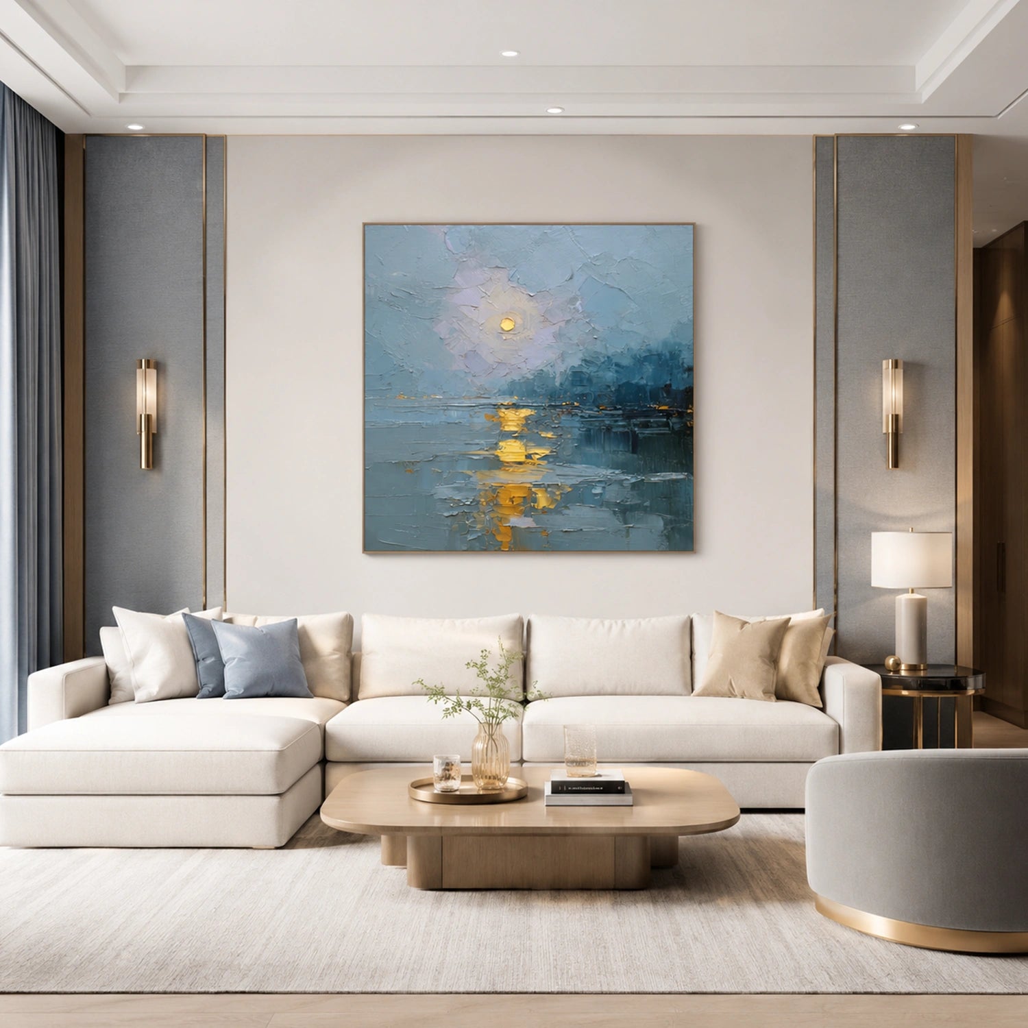 Ocean And Sky Abstract Canvas Art #OS432