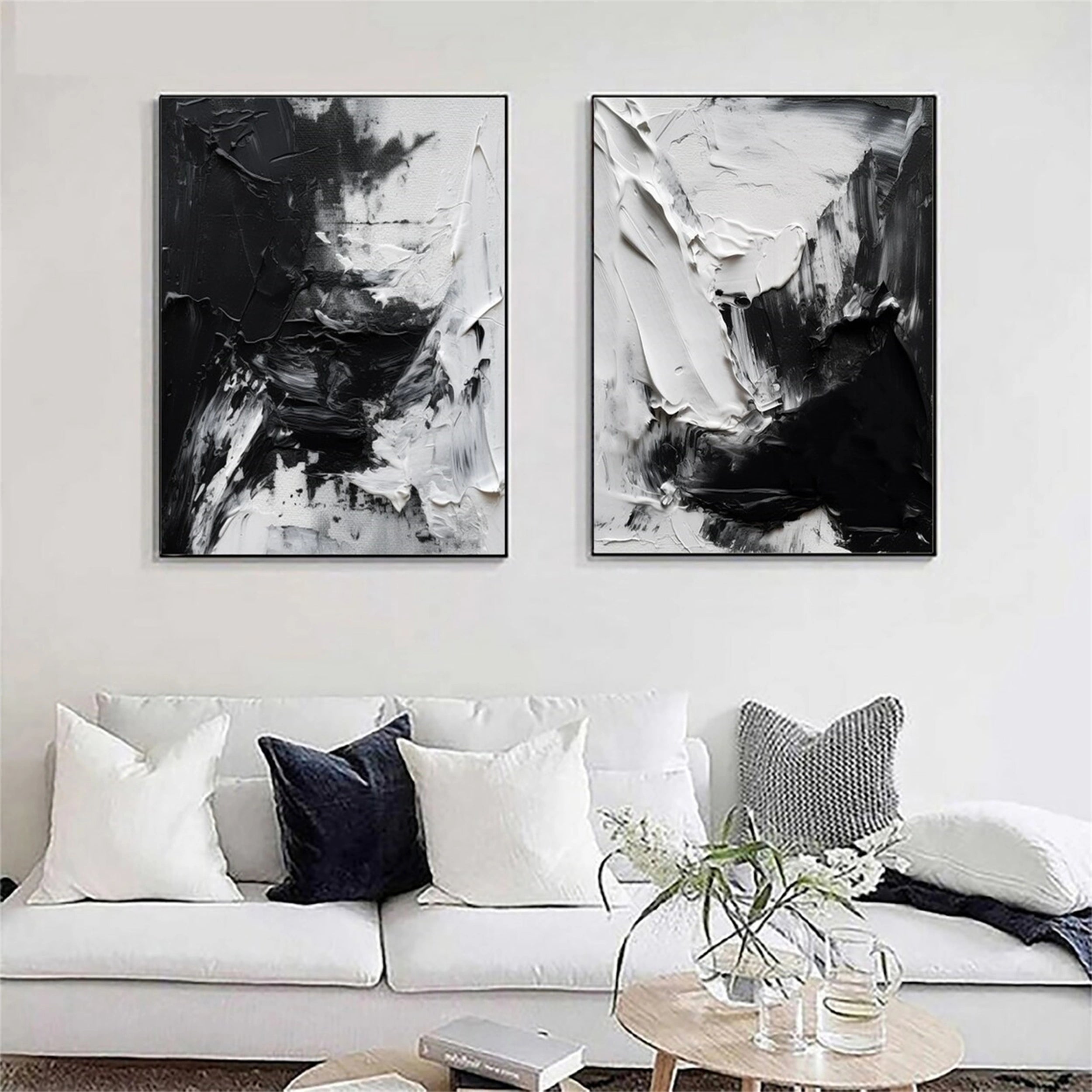 Black White Textured Minimalist Wall Art Set of 2 #MZ064