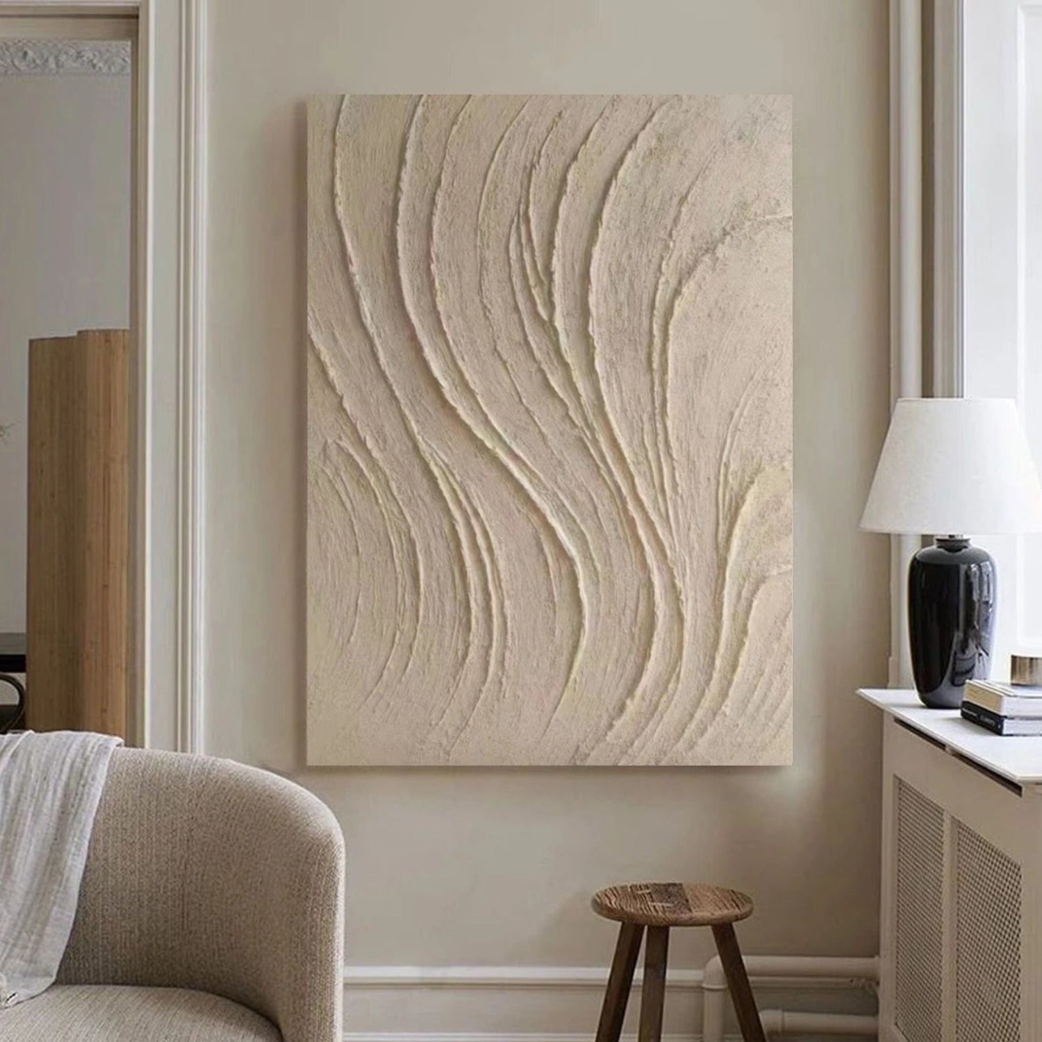 Beige Minimalist Texture Canvas Set of 2 # MM413