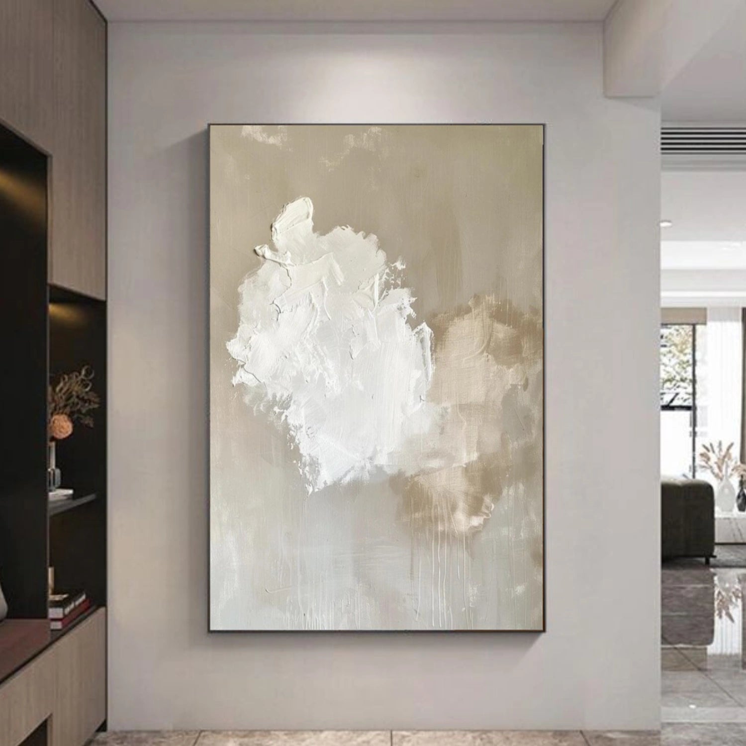 White & Brown Sky Abstract Canvas Art #OS 320