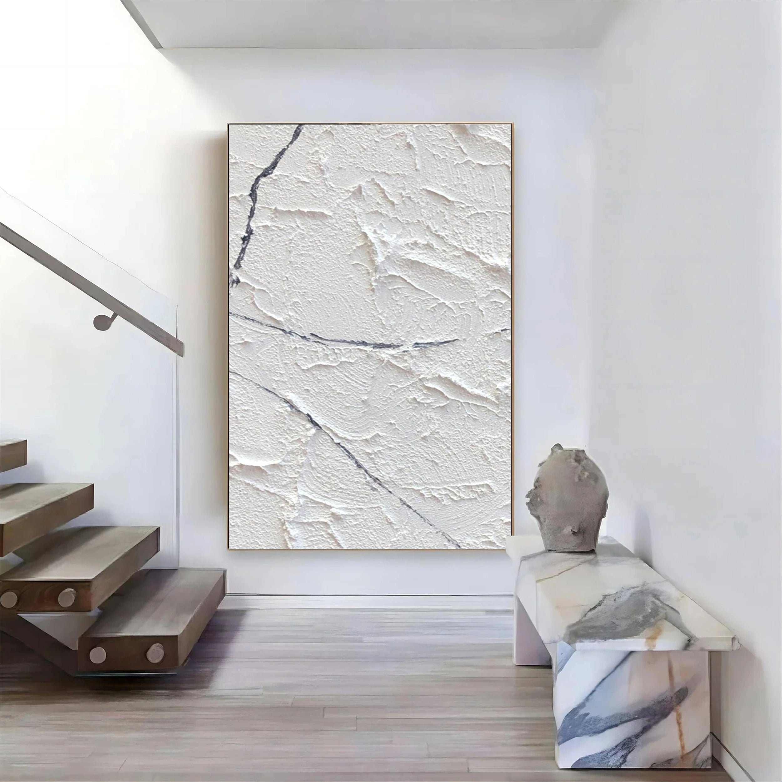 White Minimalist Textured Painting Canvas #MM142