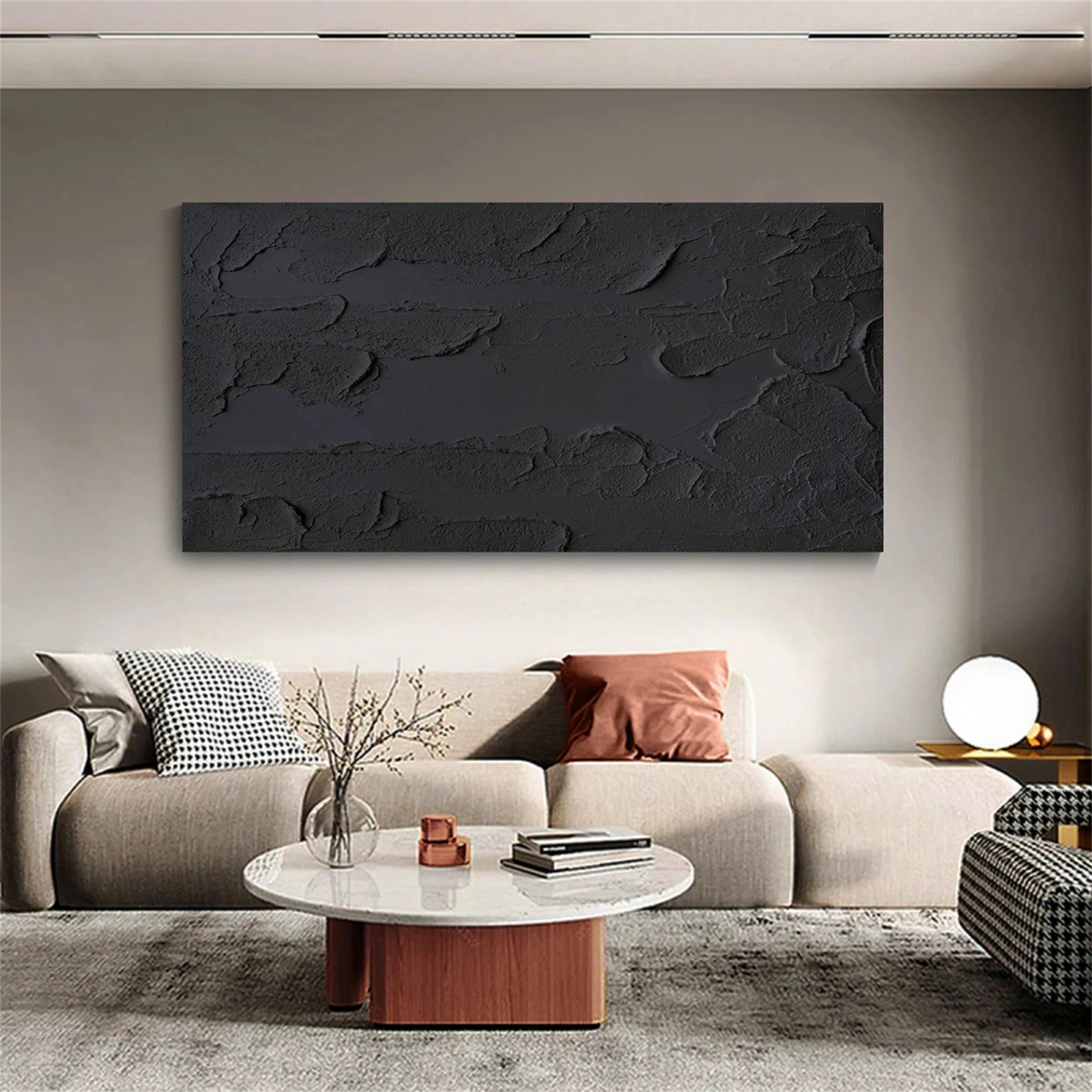 Black Minimalist Textured Painting Canvas #MZ051