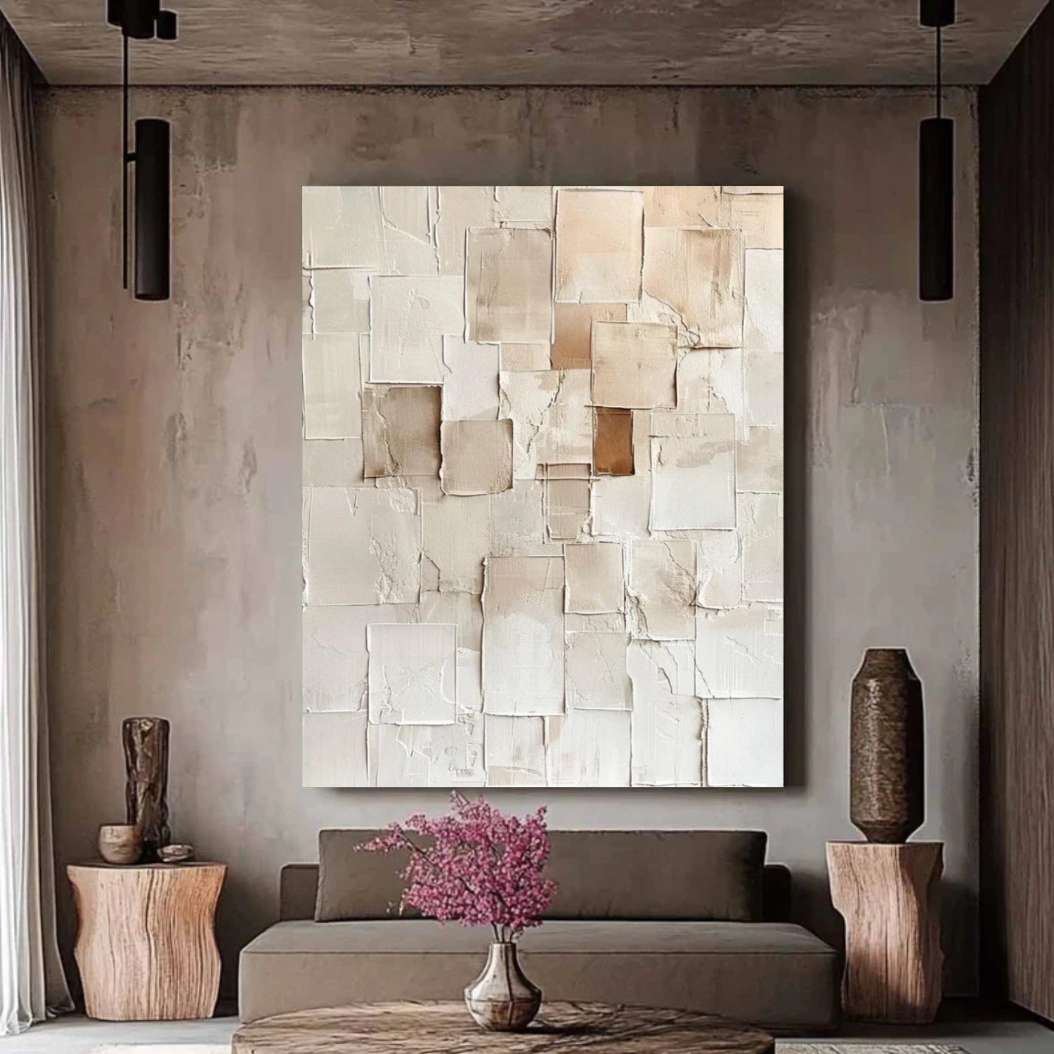 Beige Abstract Textured Wall Art #AB 548