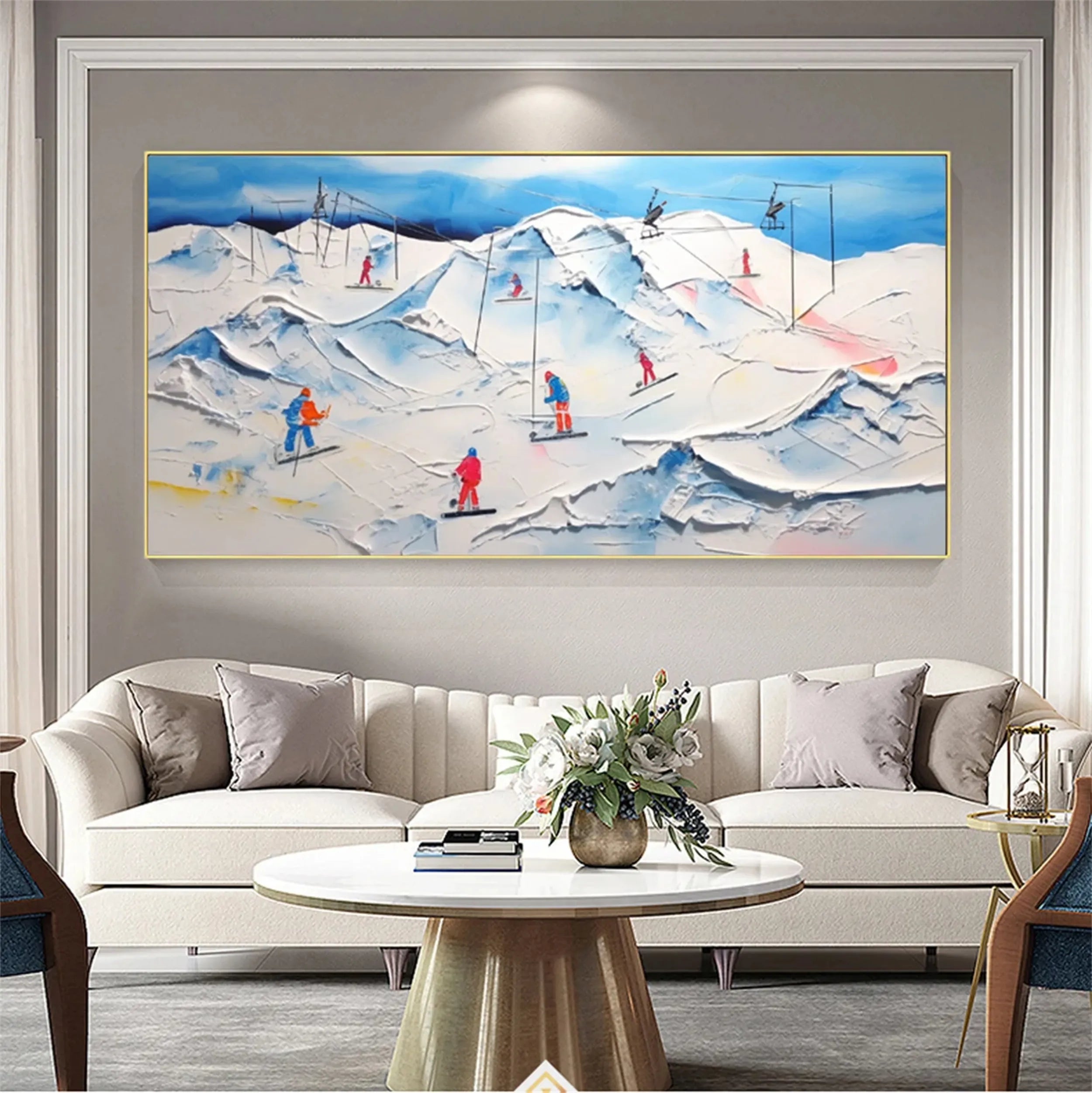 Skiing Sport Art Textured Painting Canvas #MM224