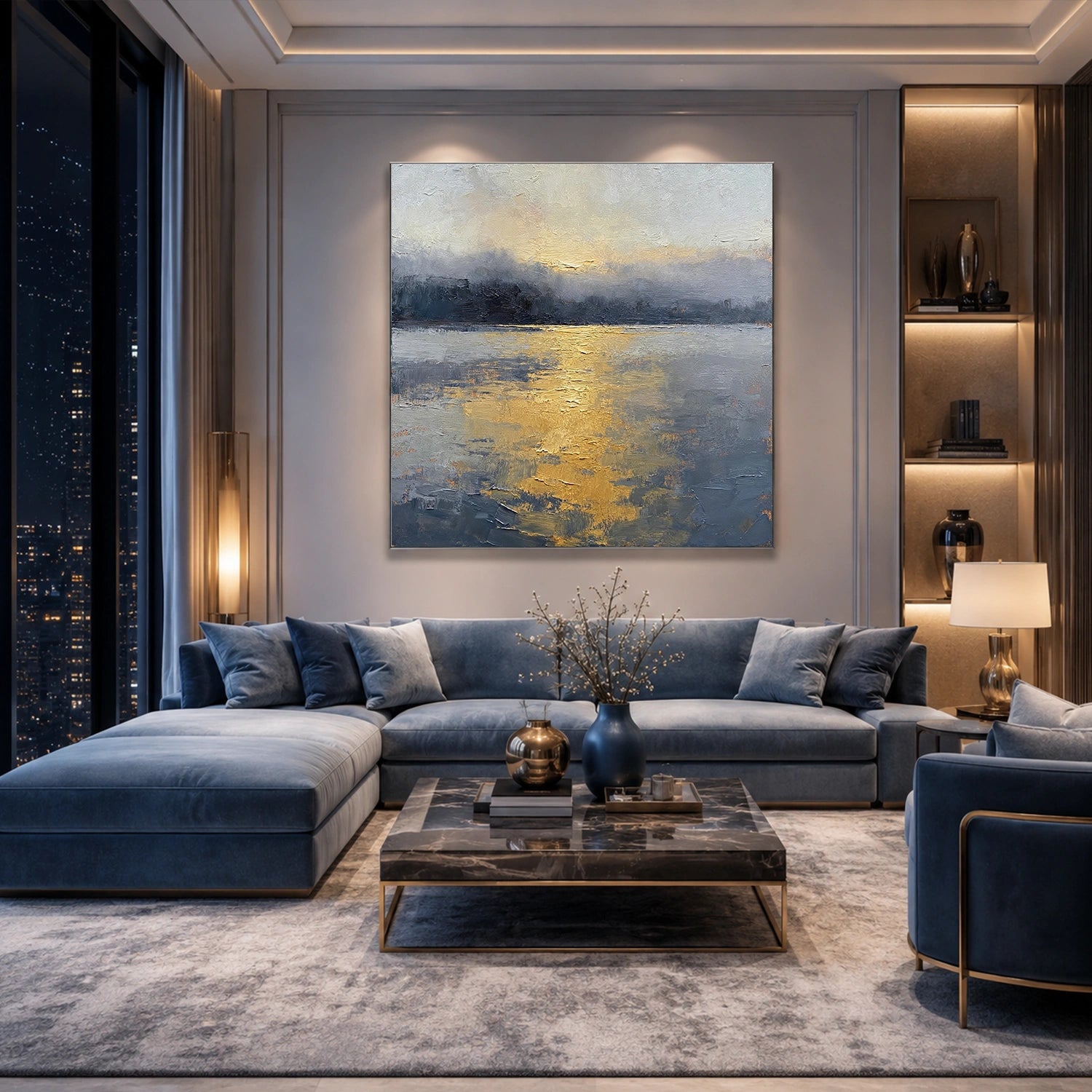 Ocean And Sky Abstract Canvas Art #OS436