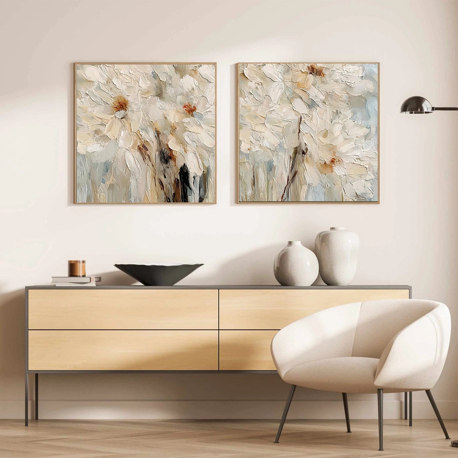Flower & Tree Abstract Textured Canvas Square Set of 2 # FT 346