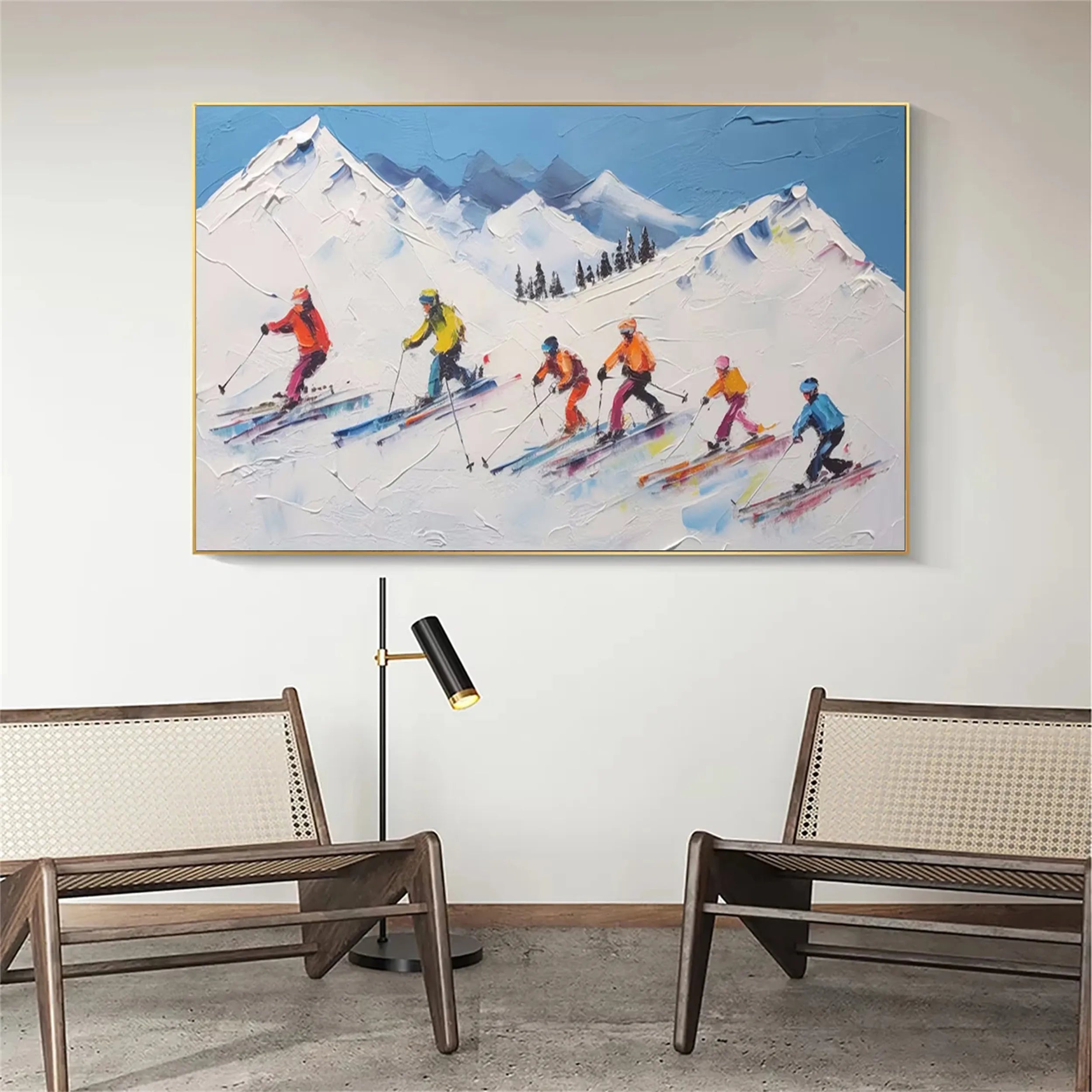 Skiing Sport Art Textured Painting Canvas #MM228