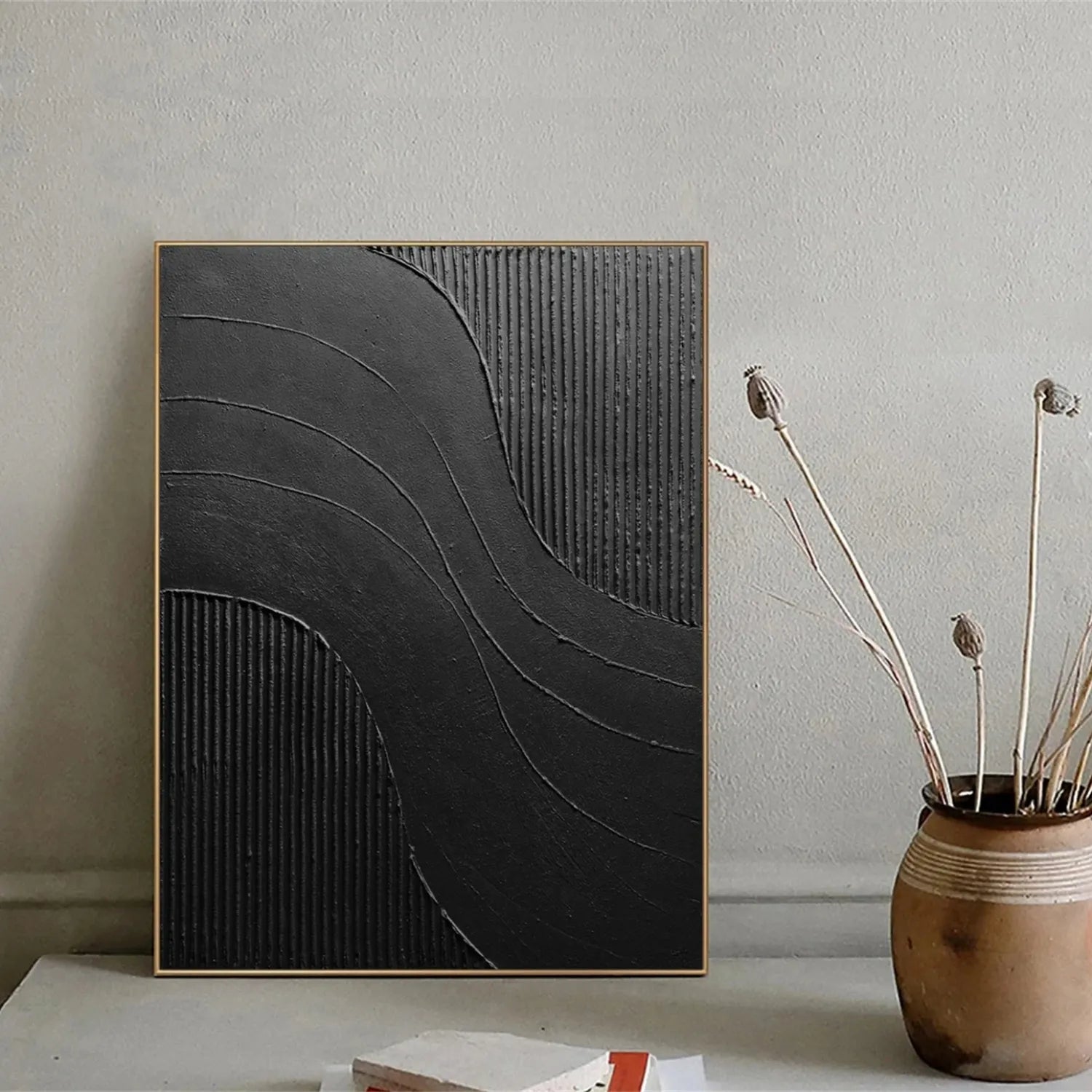 Black Minimalist Textured Painting Canvas #MZ104