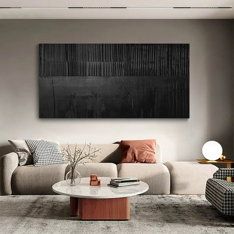 Black Minimalist Textured Painting Canvas #MZ016