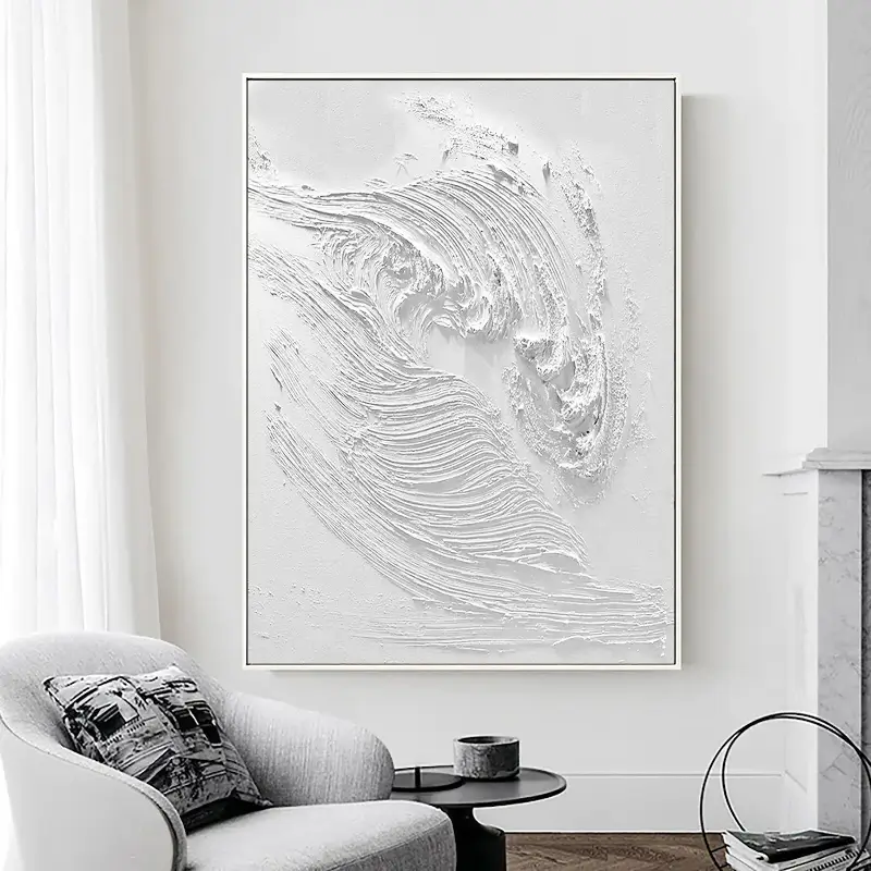 White Minimalist Textured Painting Canvas #MM001-Vertical