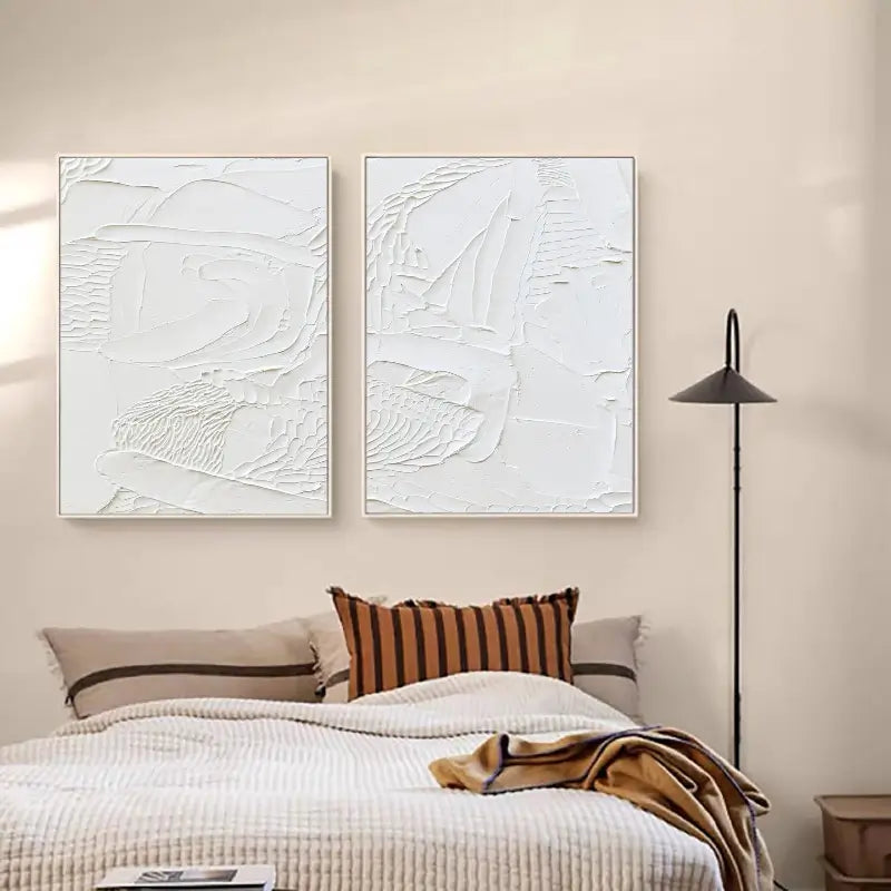 White Minimalist Textured Paintings Canvas Set of 2 #MM045