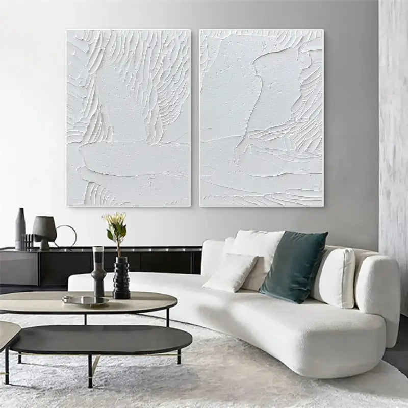 White Minimalist Textured Paintings Canvas Set of 2 #MM047