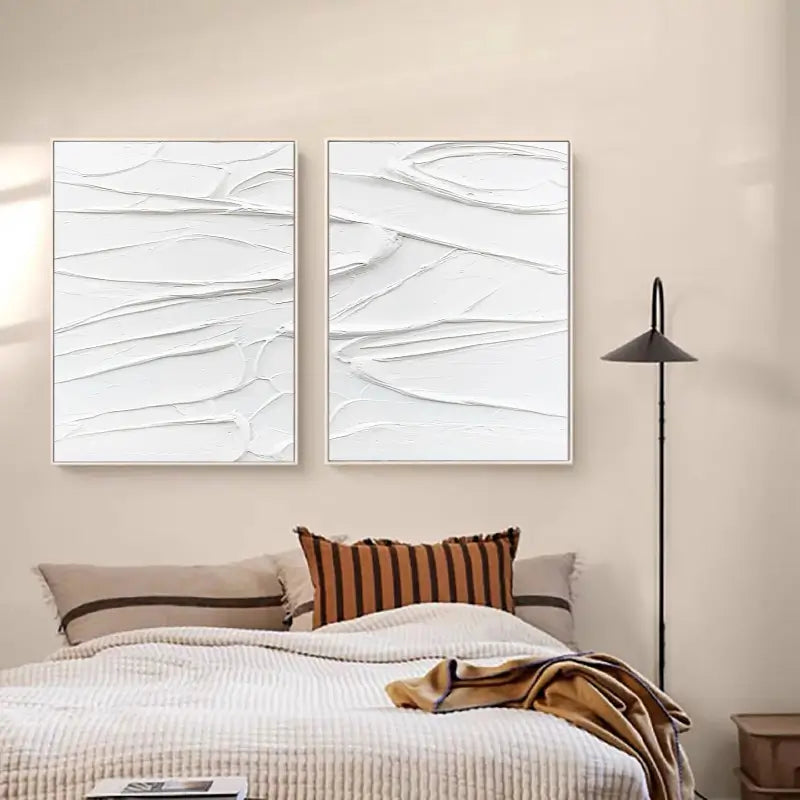 White Minimalist Textured Paintings Canvas Set of 2 #MM049