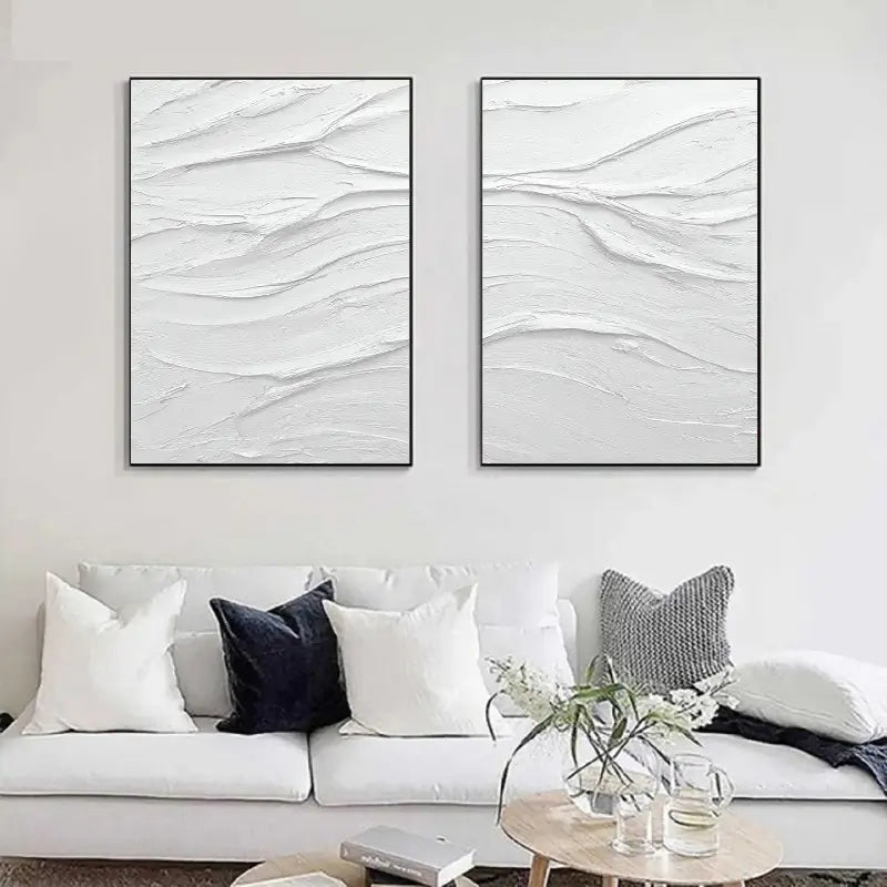 White Minimalist Textured Paintings Canvas Set of 2 #MM050
