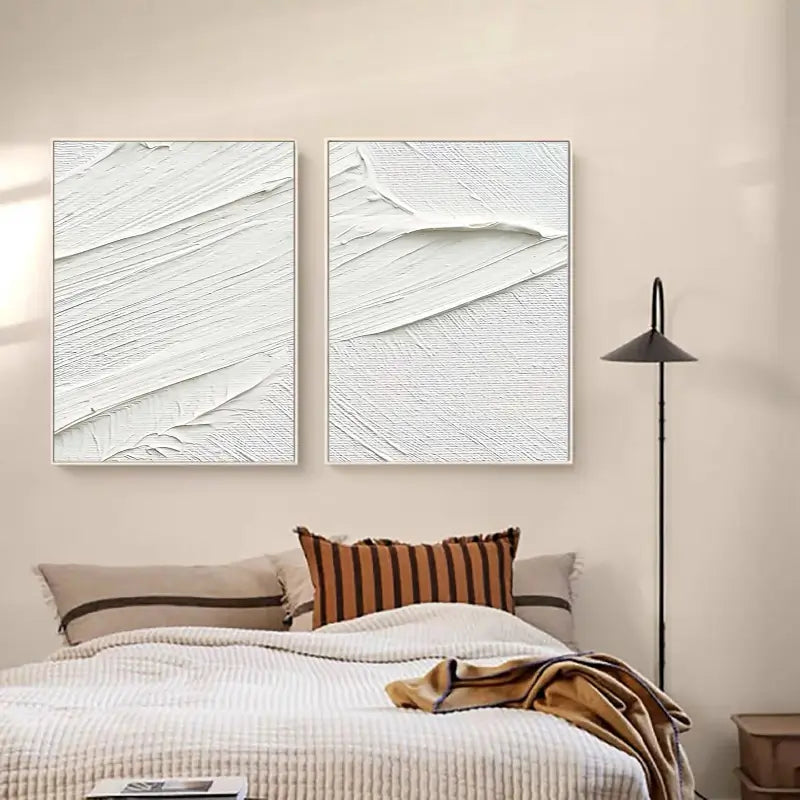 White Minimalist Textured Paintings Canvas Set of 2 #MM052