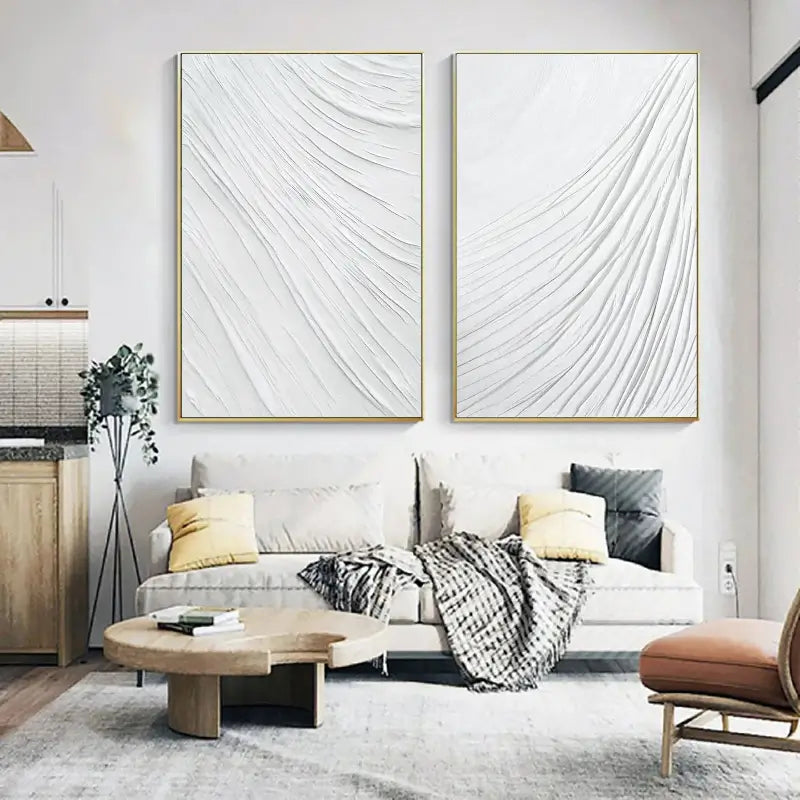 White Minimalist Textured Paintings Canvas Set of 2 #MM060