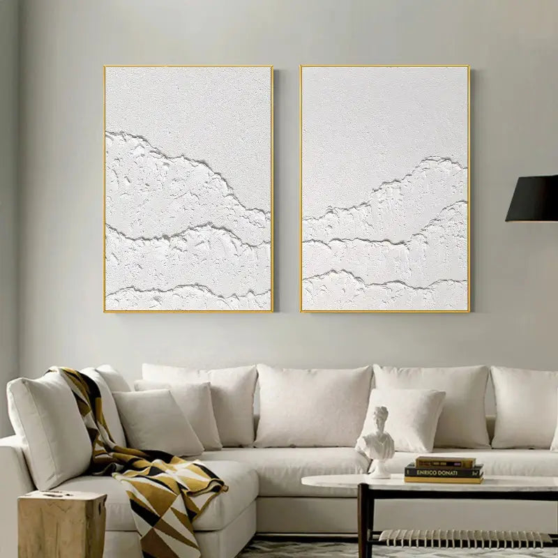 White Minimalist Textured Paintings Canvas Set of 2 #MM067