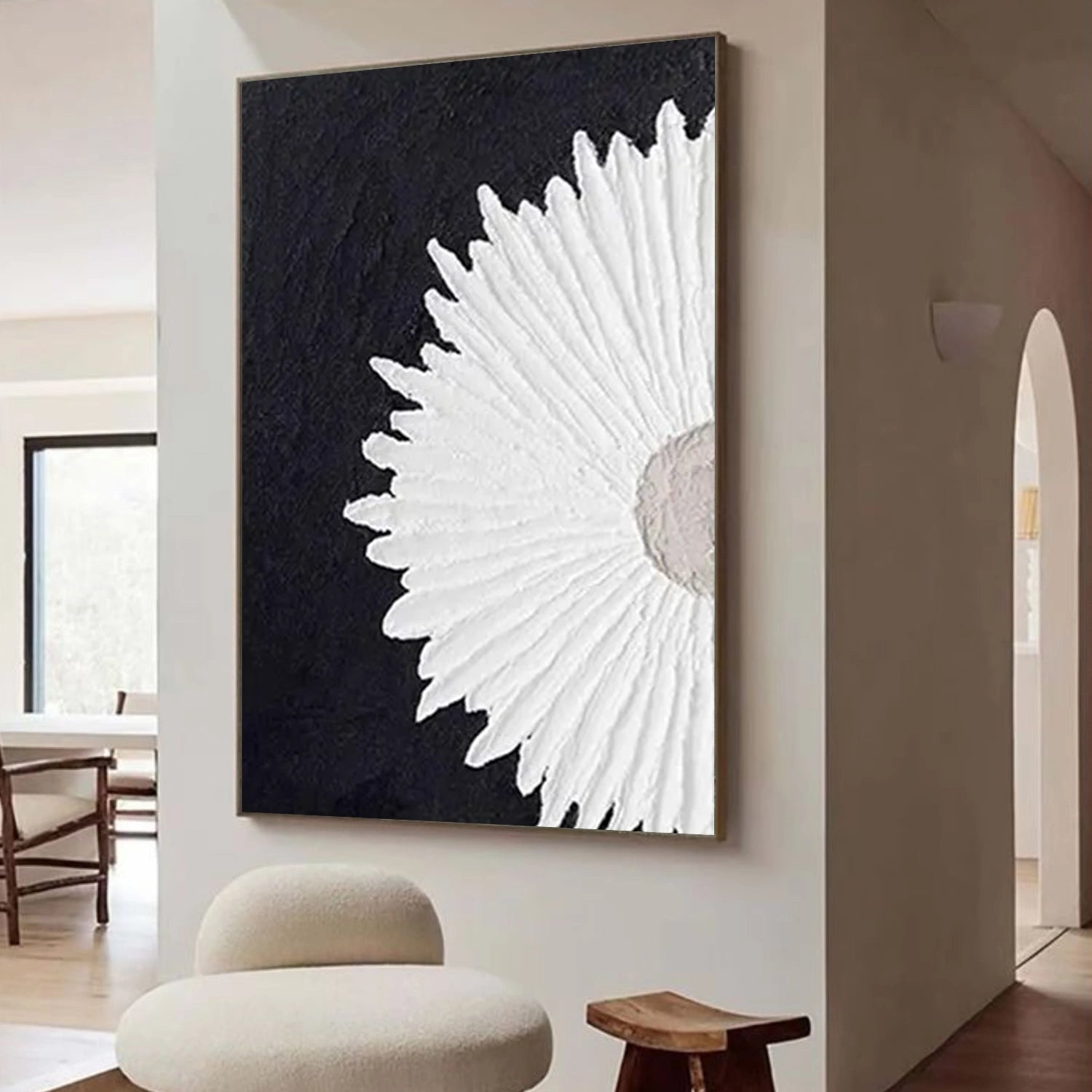 Black and White Minimalist Textured Canvas Art #MZ157