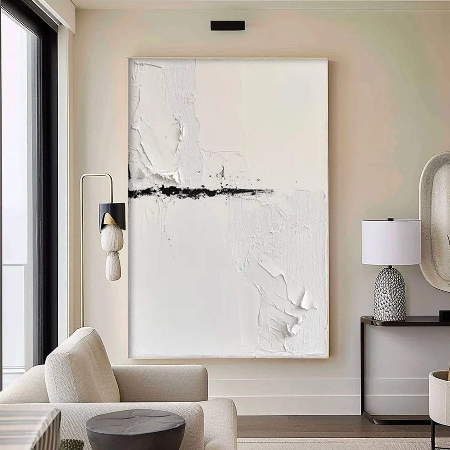Black and White Minimalist Textured Canvas Art #MZ158