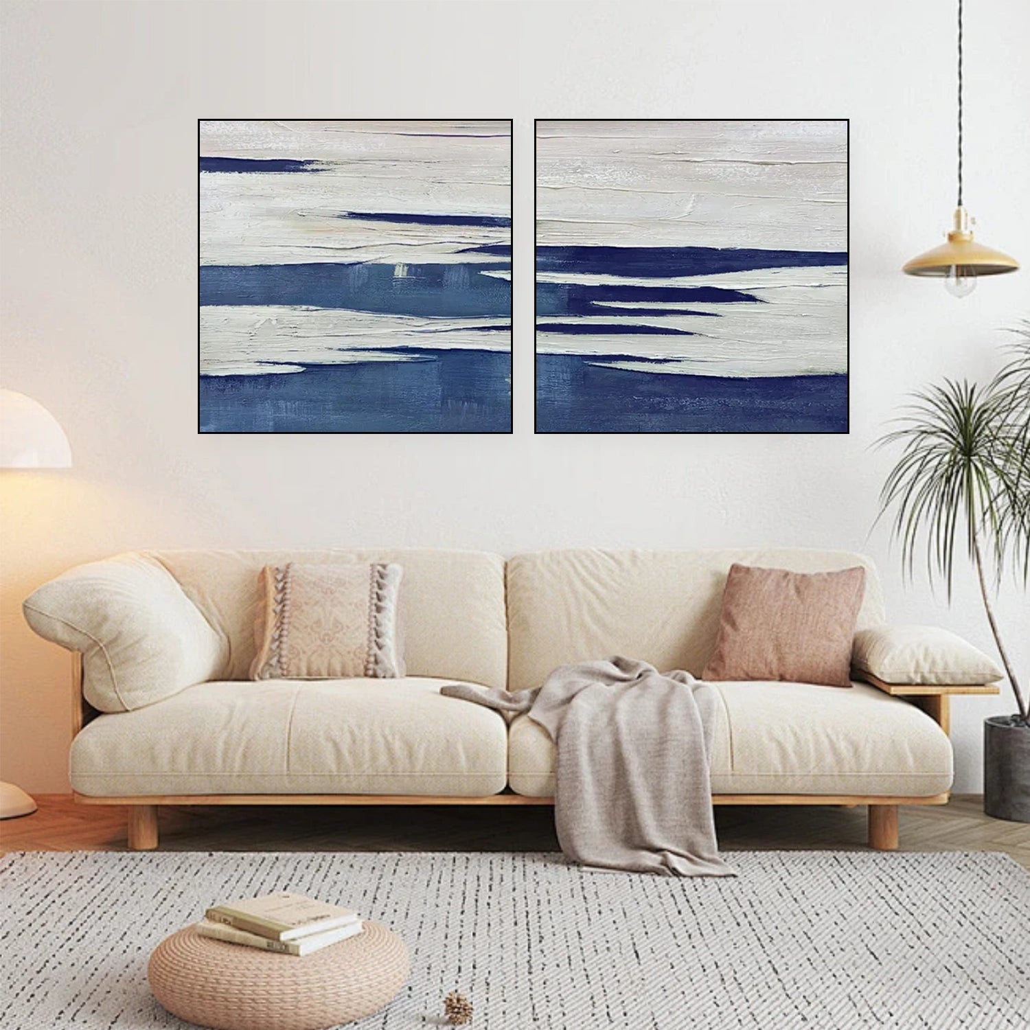 Blue & White Abstract Textured Square Set of 2 Wall Art #AB 509