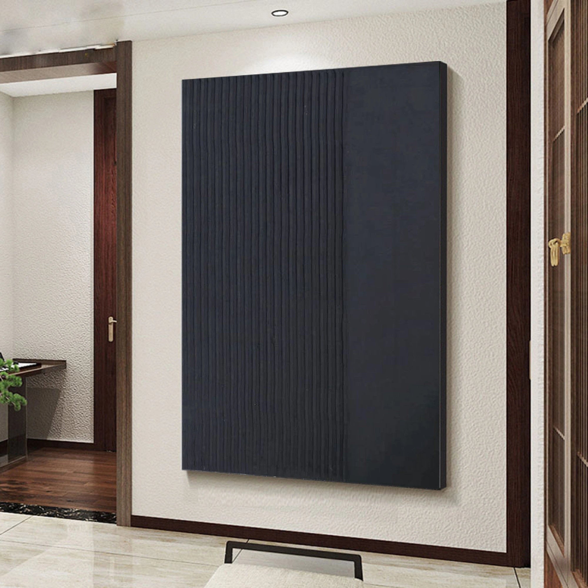 Black Minimalist Textured Painting Canvas #MZ021