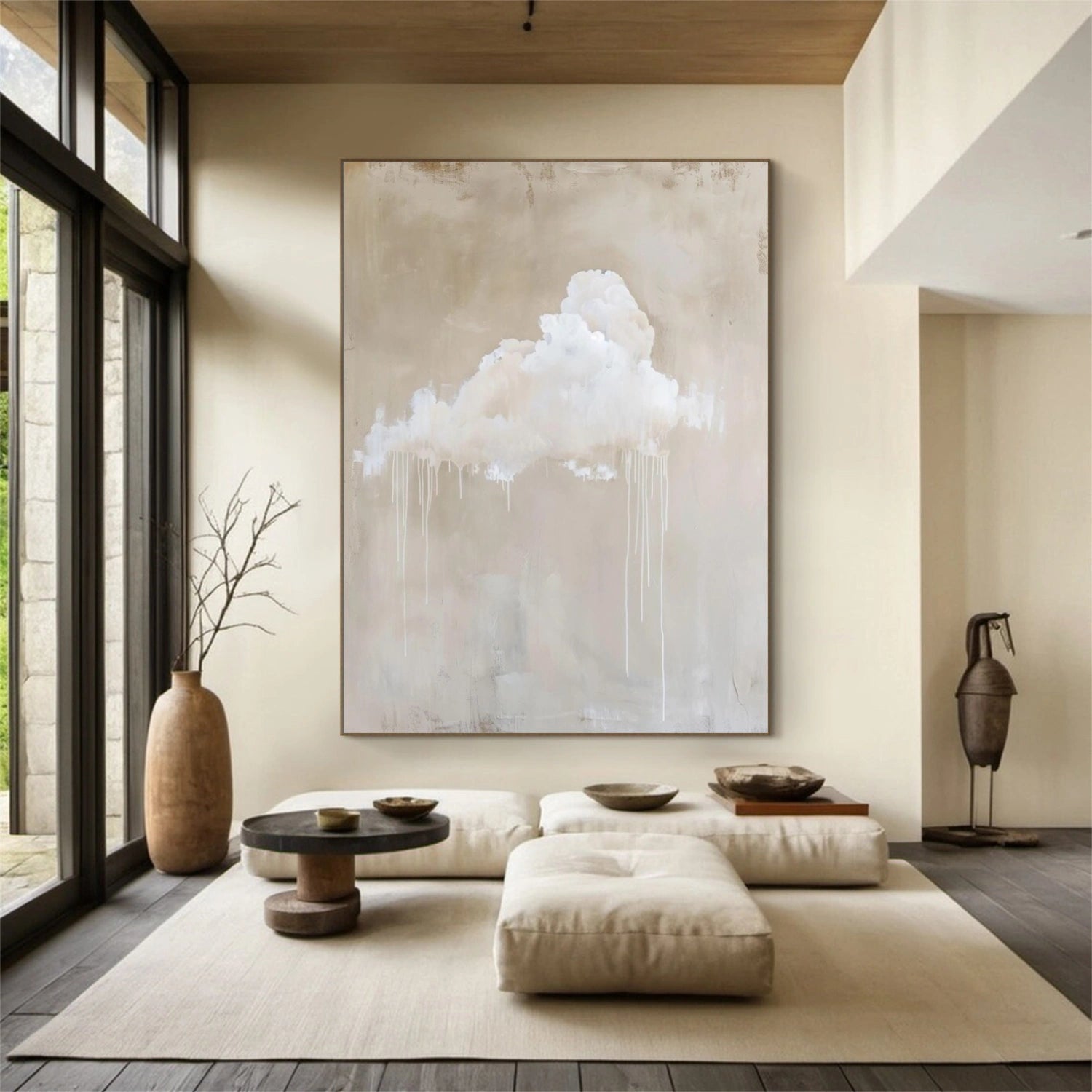 White & Brown Sky Abstract Canvas Art #OS 322