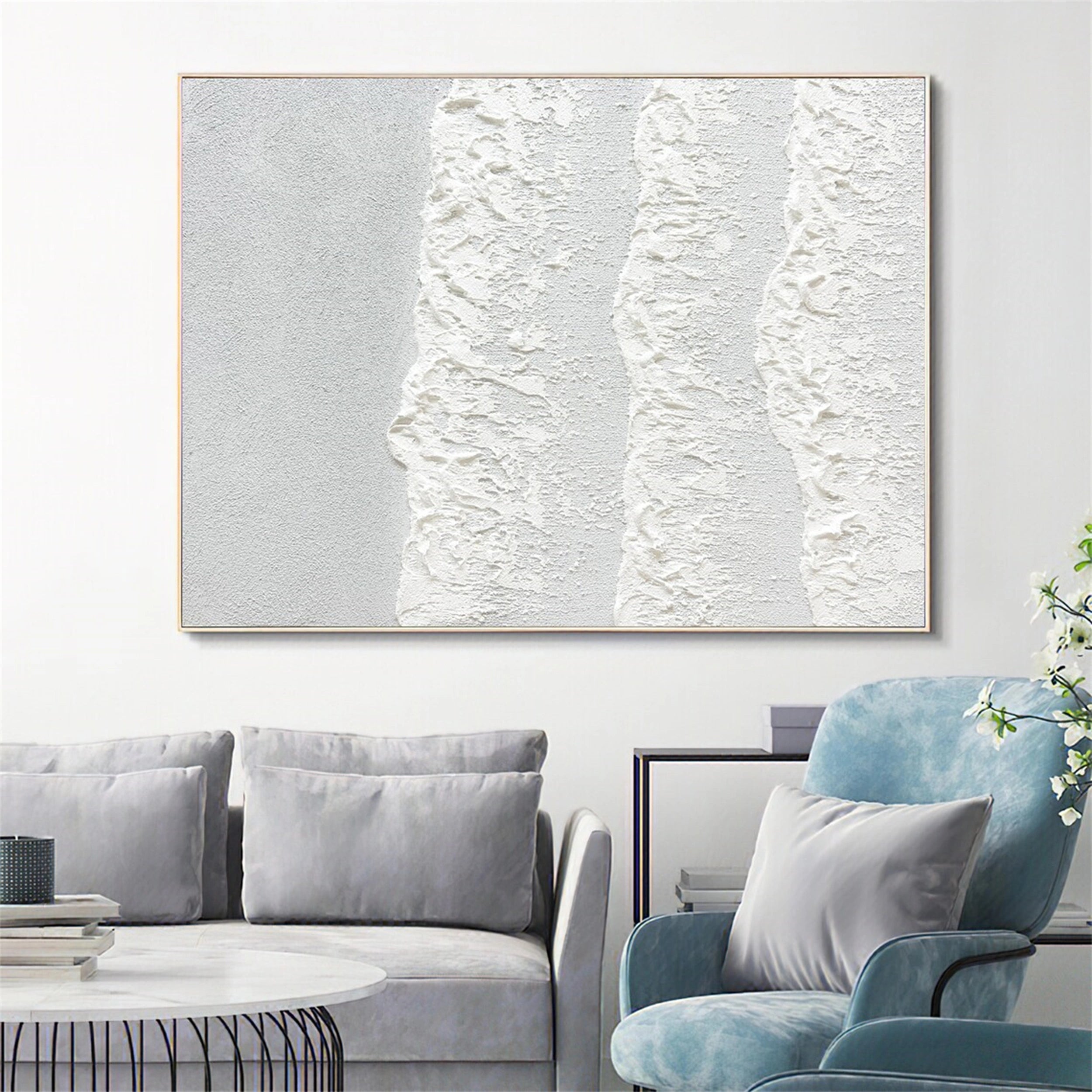 White Minimalist Textured Painting Canvas #MM128