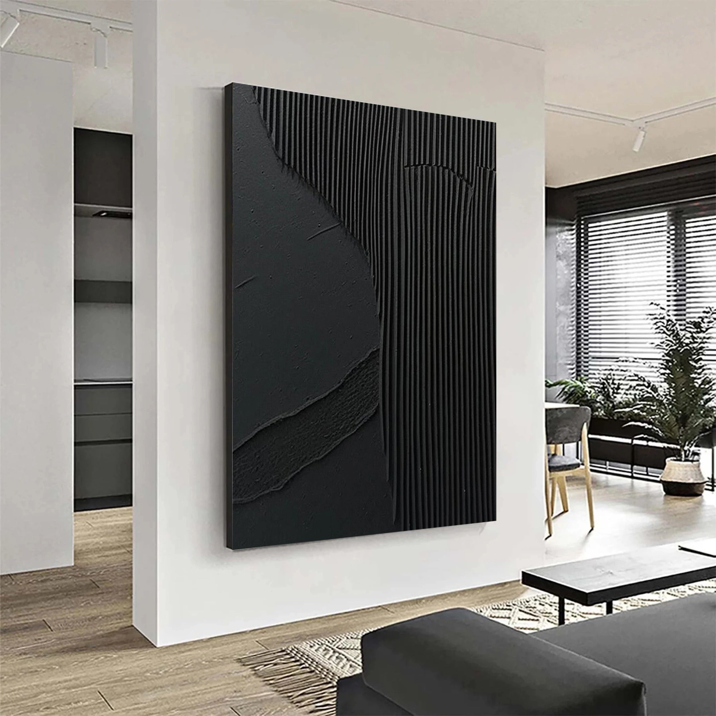 Black Minimalist Textured Painting Canvas #MZ075