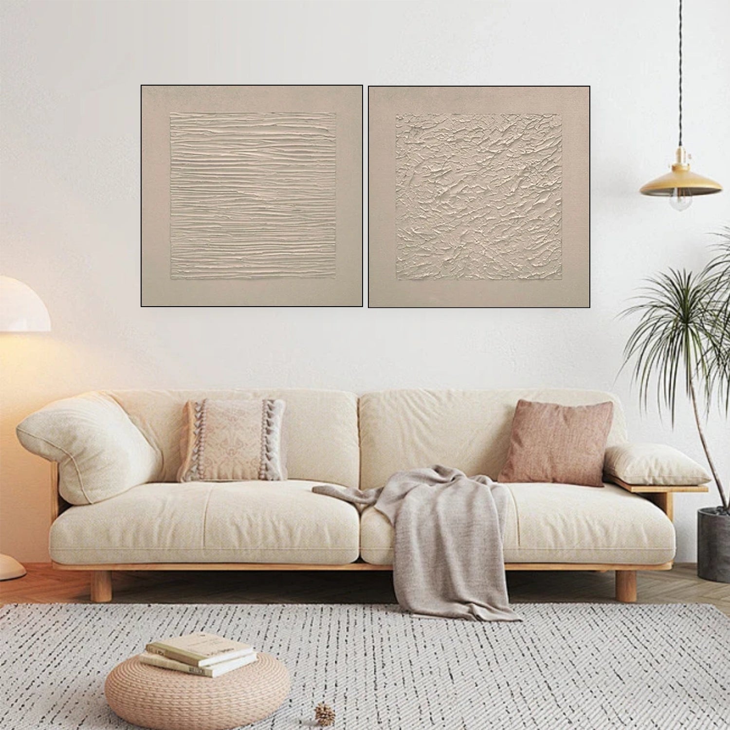 Beige Abstract Textured Square Set of 2 Wall Art #BB170