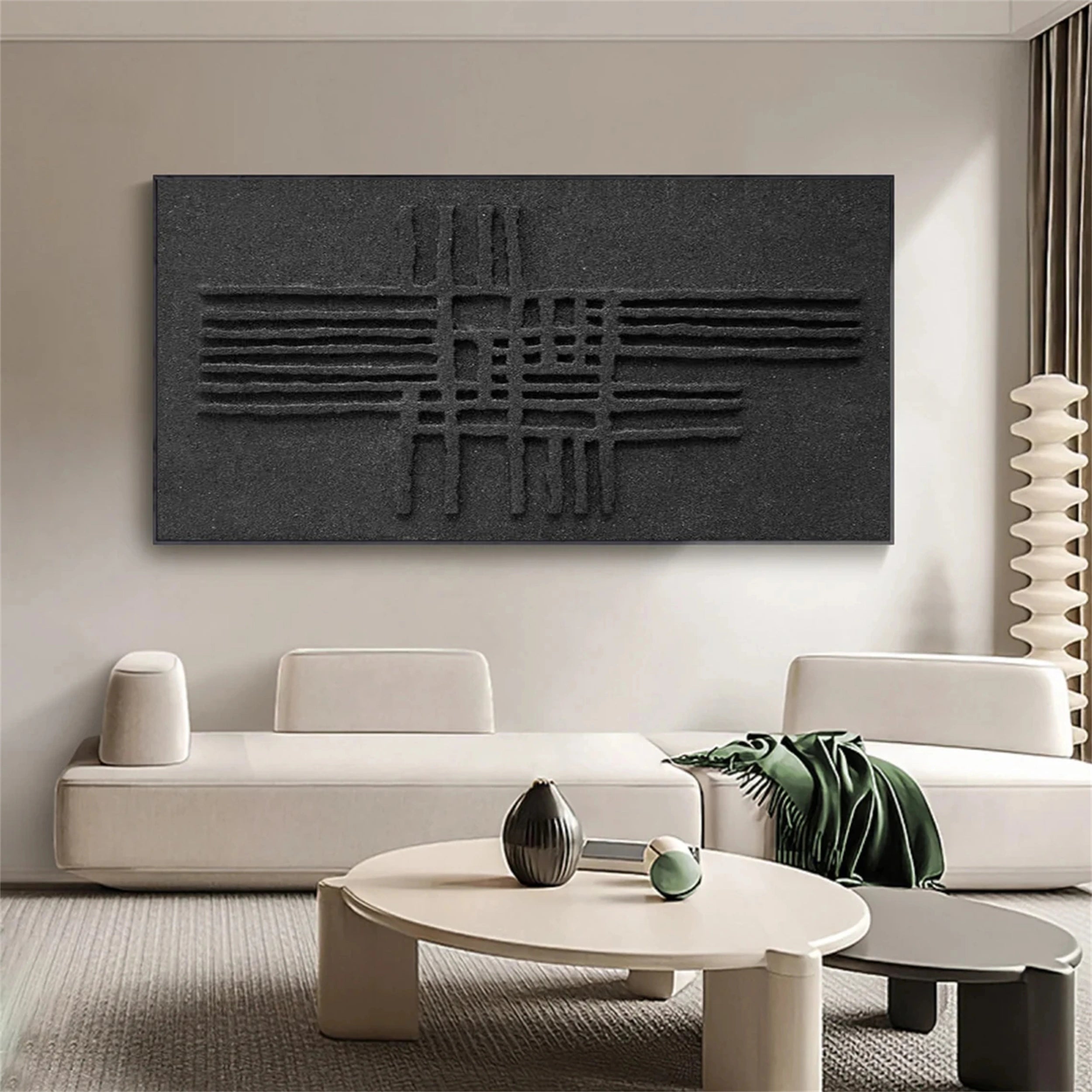 Black Plaster Art Minimalist Textured Painting #MZ062