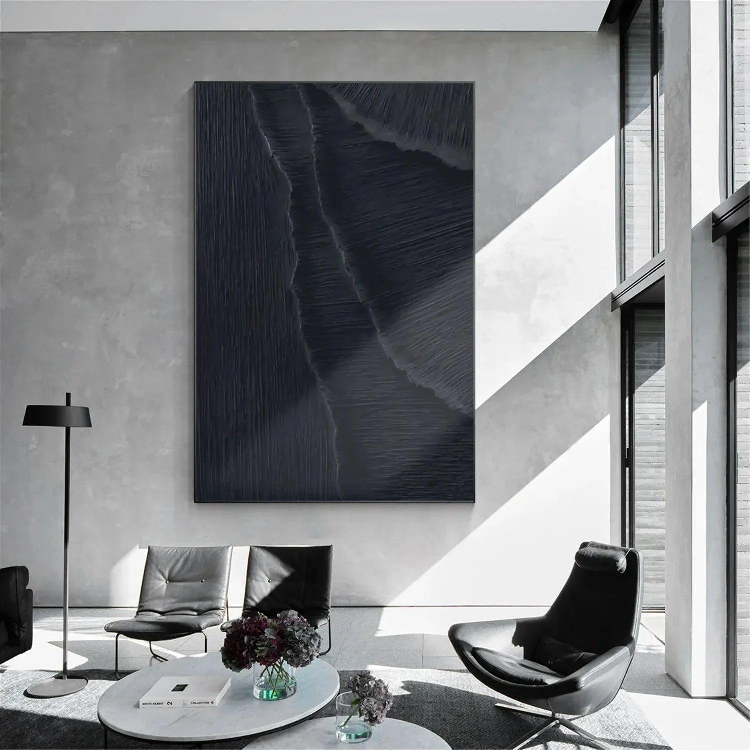 Black Plaster Art Minimalist Textured Painting #MZ099