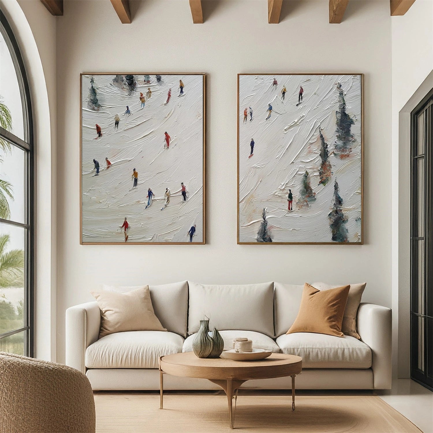 Skiing Sport Art Textured Painting Canvas Set of 2 # SA064