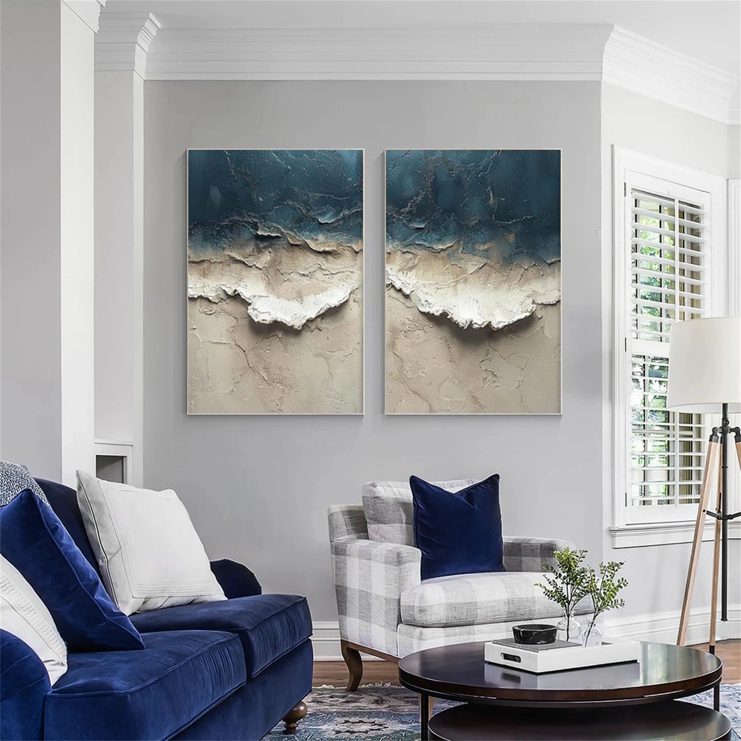 Ocean And Sky Abstract Textured Canvas Art Set of 2 #OS363