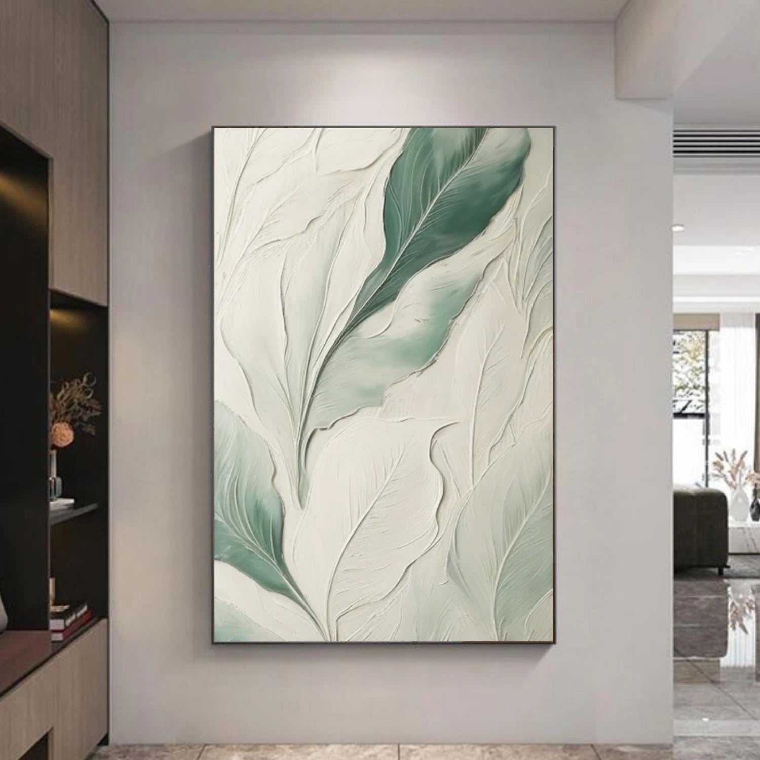Green & Beige Flower & Tree Abstract Texture Canvas Art #FT 277