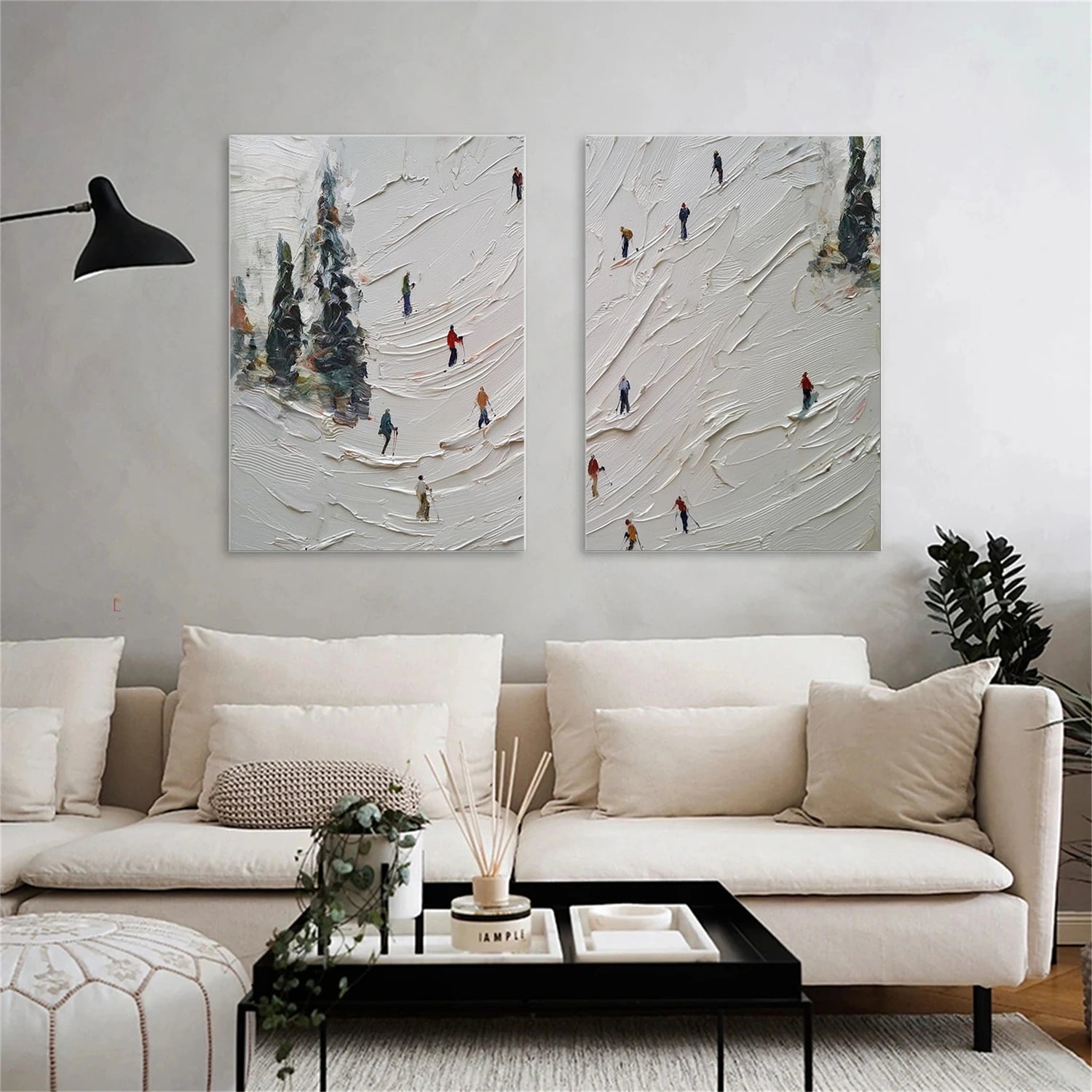 Skiing Sport Art Textured Painting Canvas Set of 2 # SA067