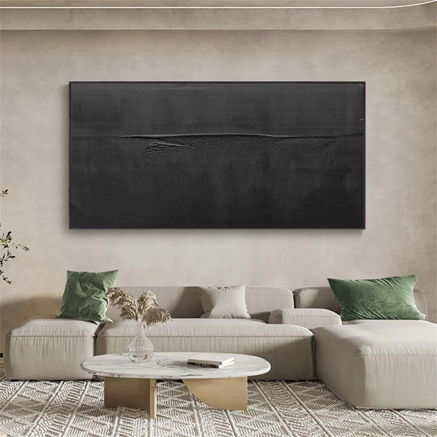 #CL-Custom Size Black Minimalist Textured Painting Canvas #MZ115