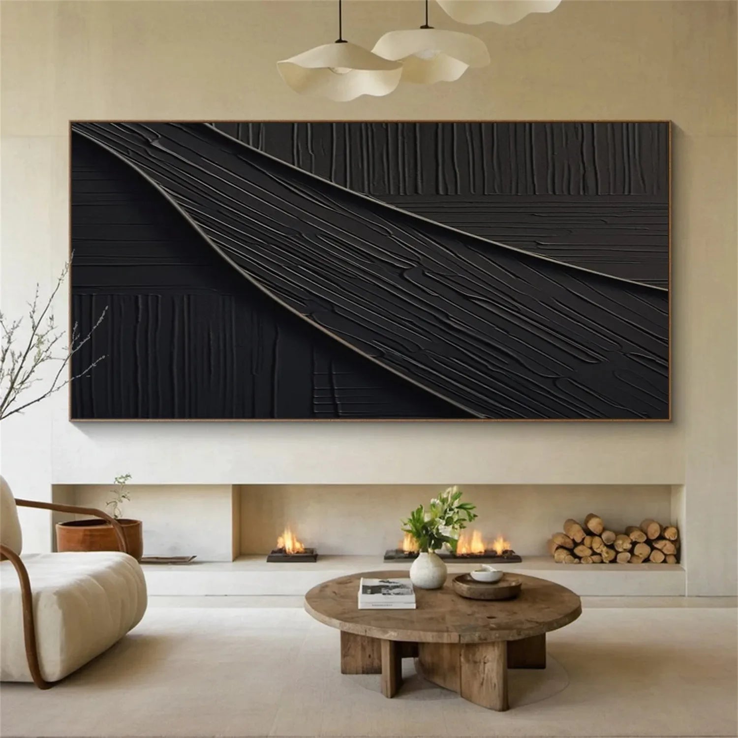 Black Plaster Art Minimalist Textured Painting #MZ112