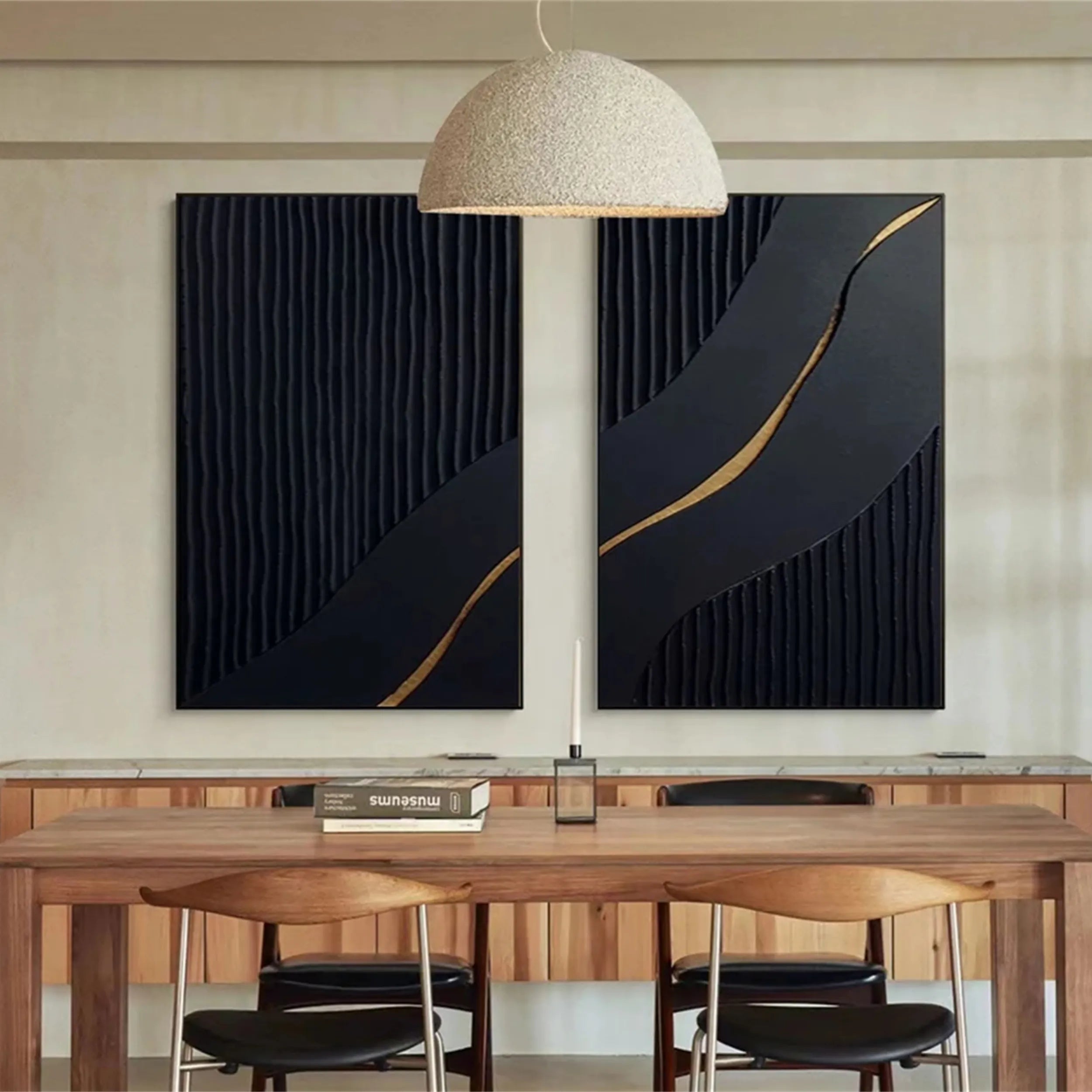 Black Gold Minimalist Textured Paintings Set of 2 #MZ080
