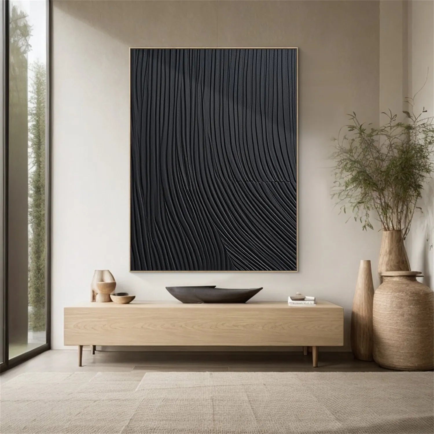 Black Minimalist Textured Painting Canvas #MZ108