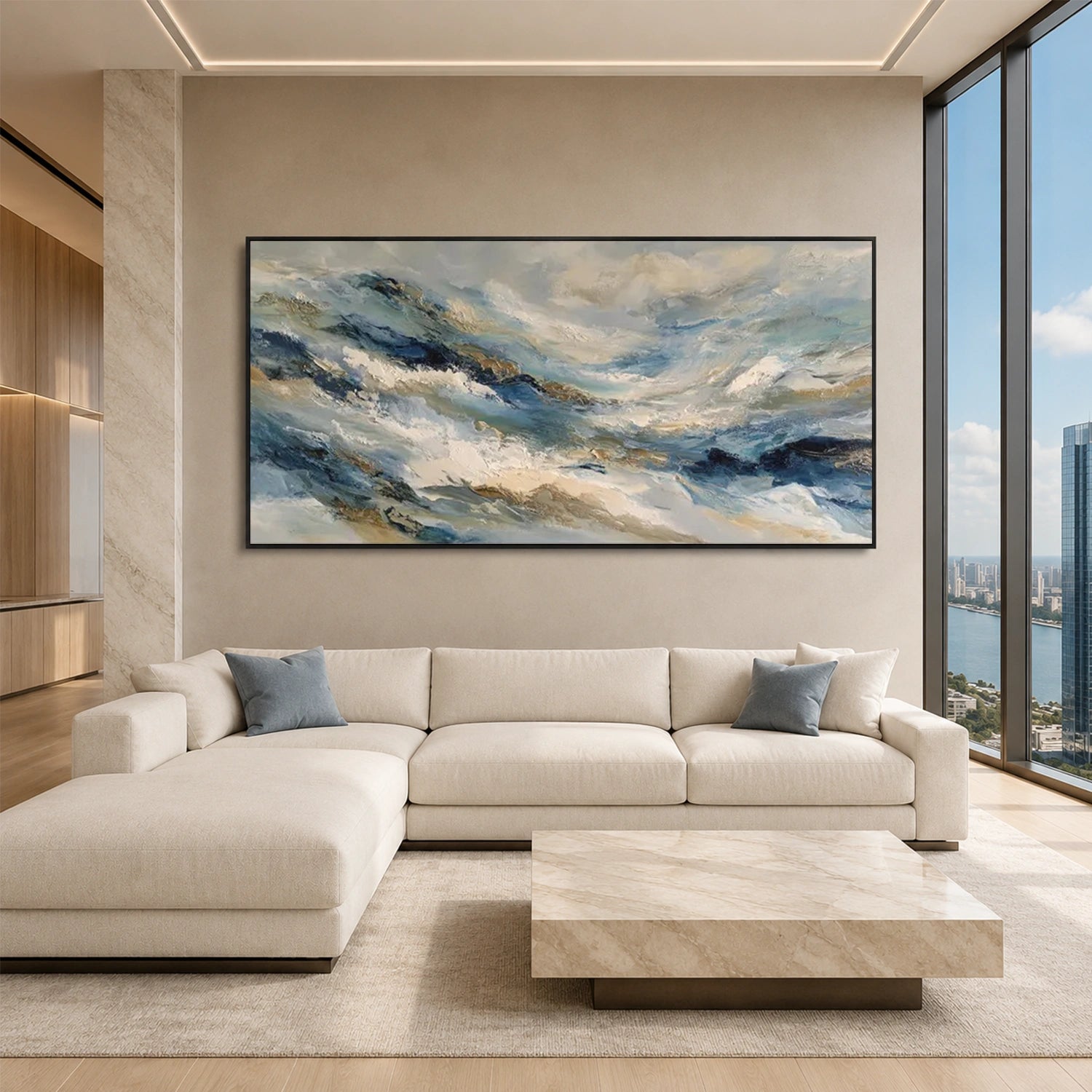 Ocean And Sky Abstract Canvas Art #OS467