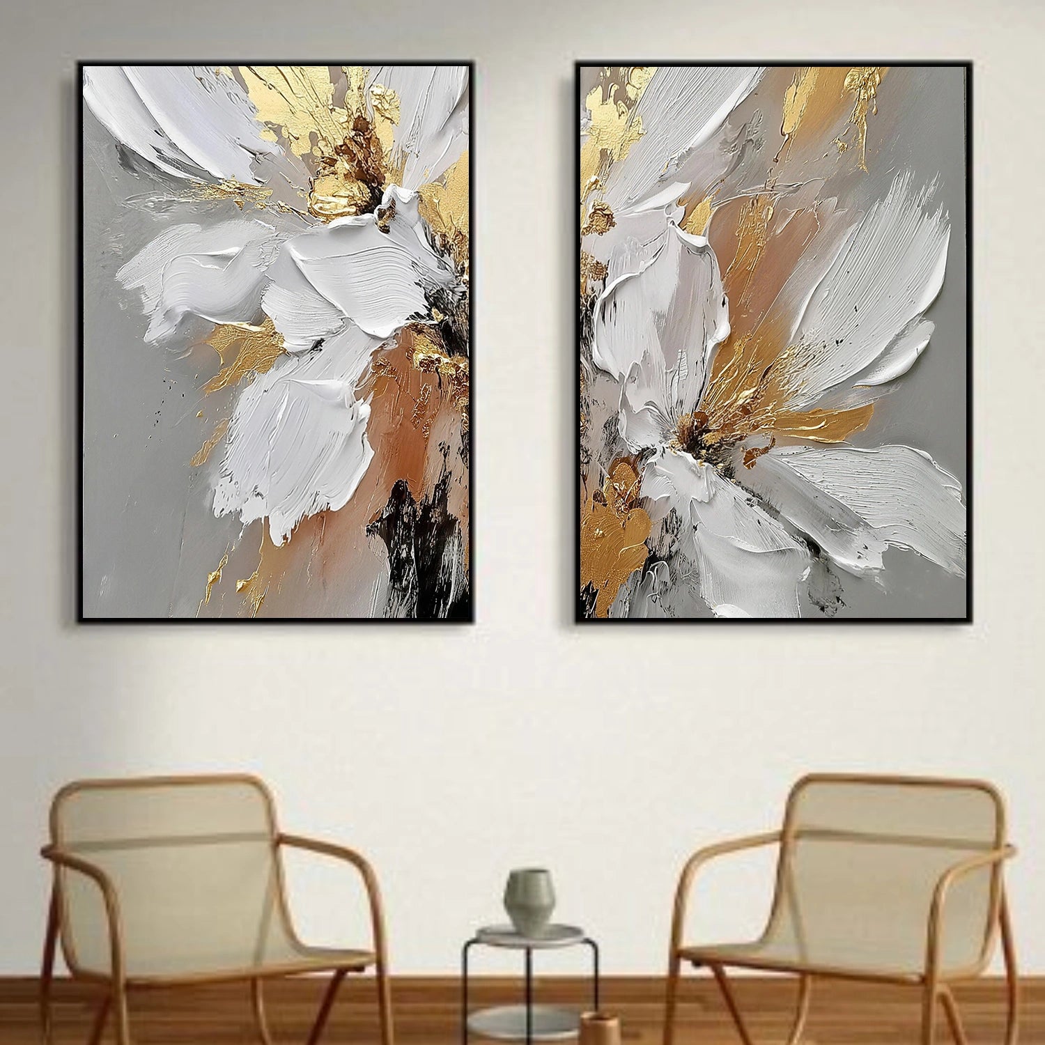 Flower & Tree Abstract Texture Canvas Art Set of 2 #FT 333